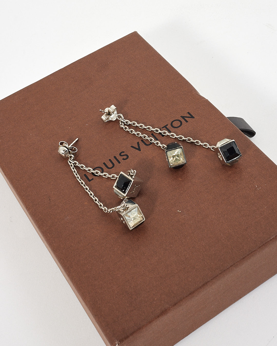 Louis Vuitton Silver/Black Monogram Cube Dangle Earrings
