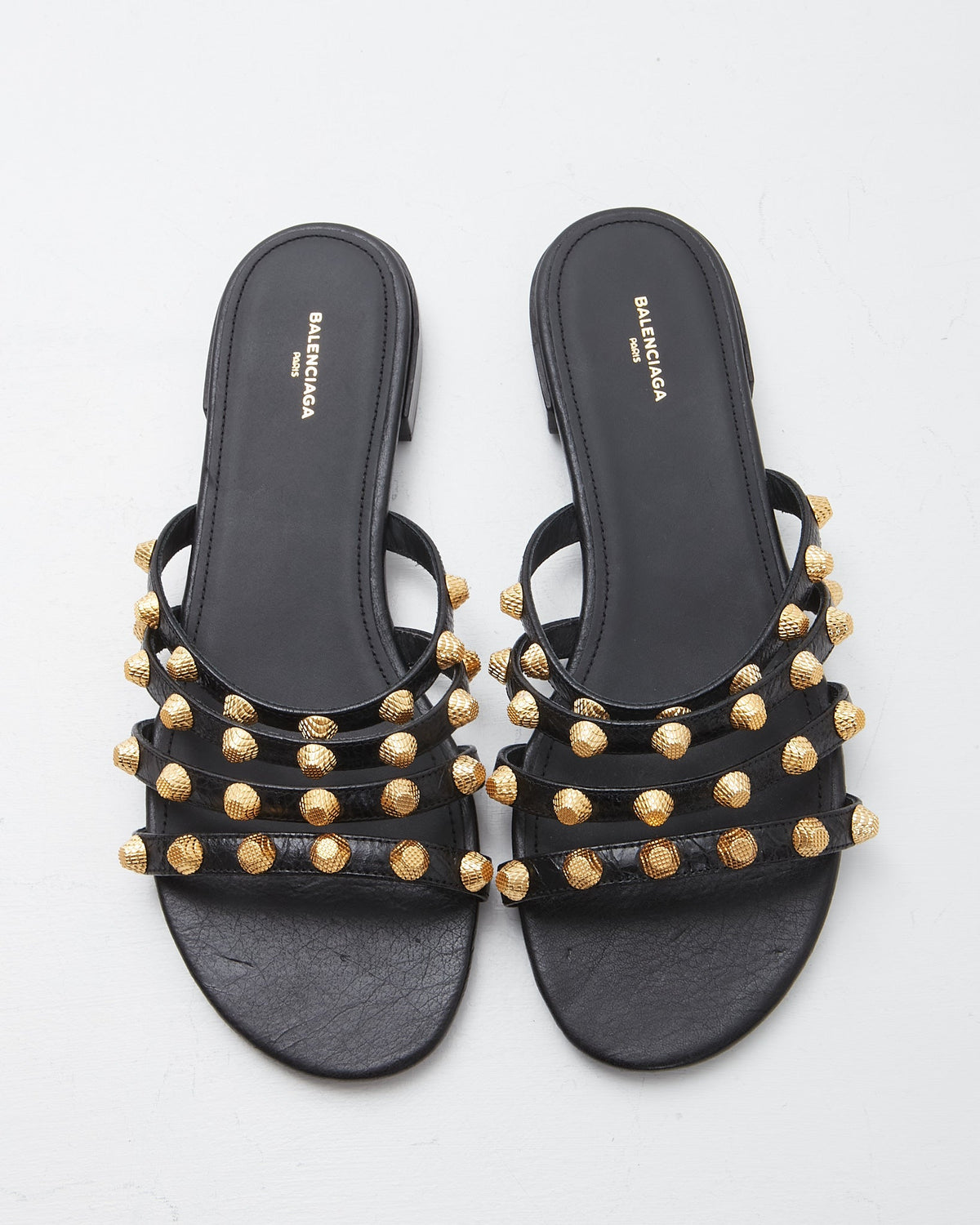 Balenciaga Black Leather Studded Sandals - 38