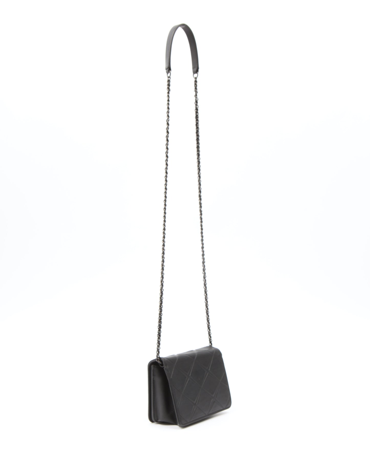 Chanel All Black Propeller Leather Square Very Debossed Chain Crossbody Bag