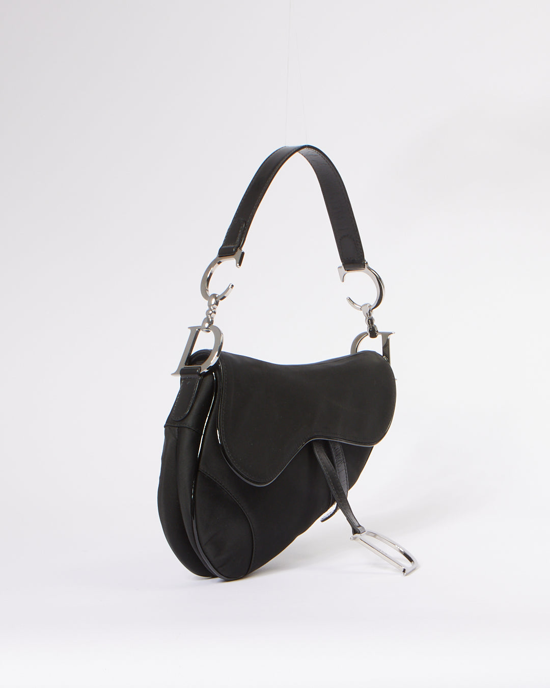 Dior Vintage Black Satin Saddle Shoulder Bag
