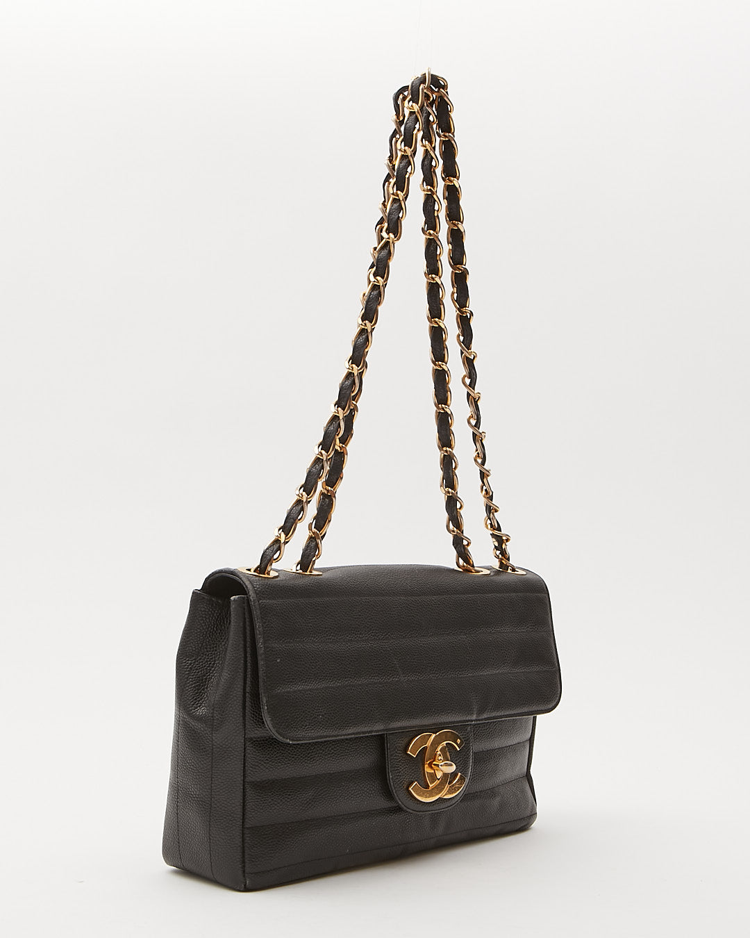 Chanel Black Vintage Caviar Vertical XL Jumbo Flap Bag