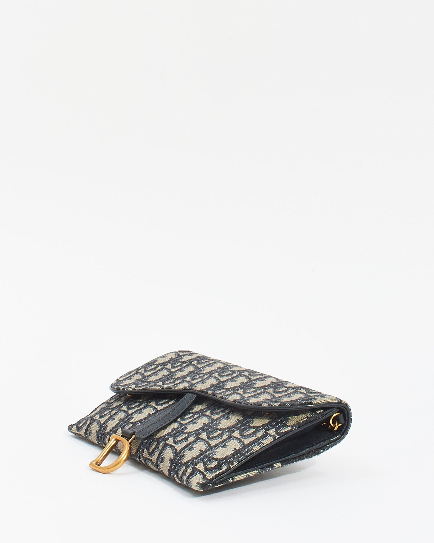 Dior Blue Oblique Canvas Long Saddle Wallet with Chain