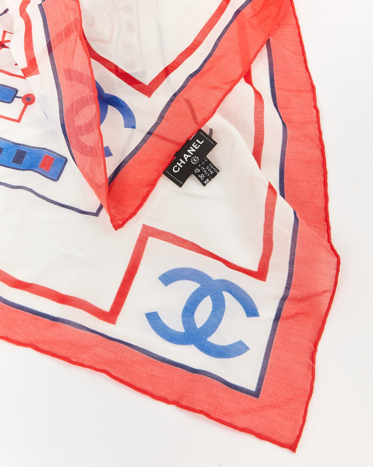 Chanel White/Blue/Red Electric Circuit Cotton Square Scarf