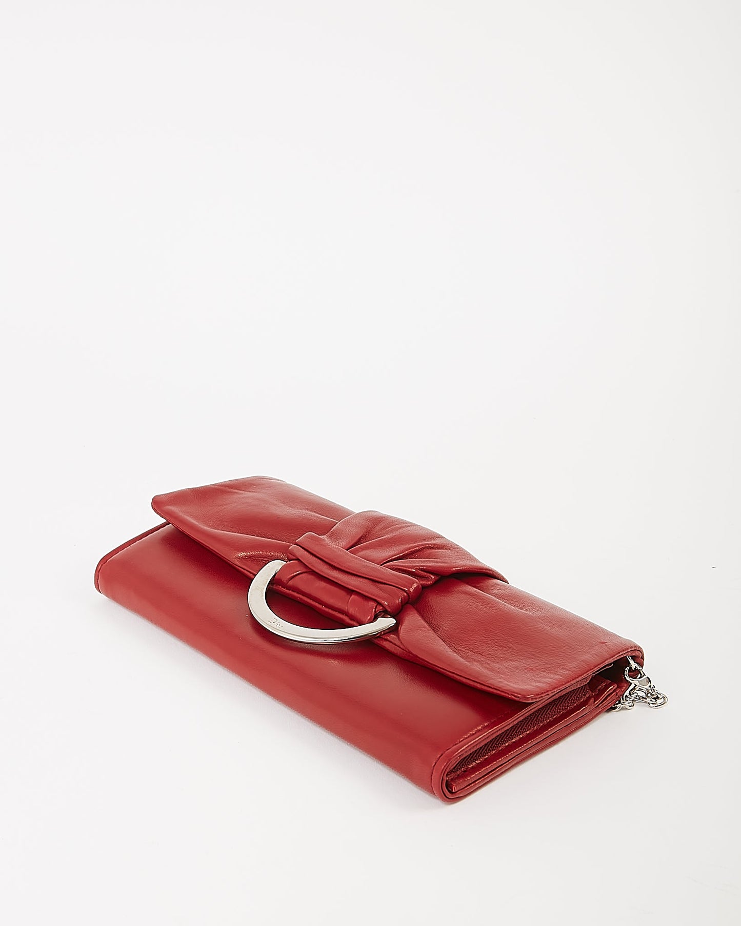 Dior Red Smooth Leather Demi Lune Wallet On Chain Shoulder Bag