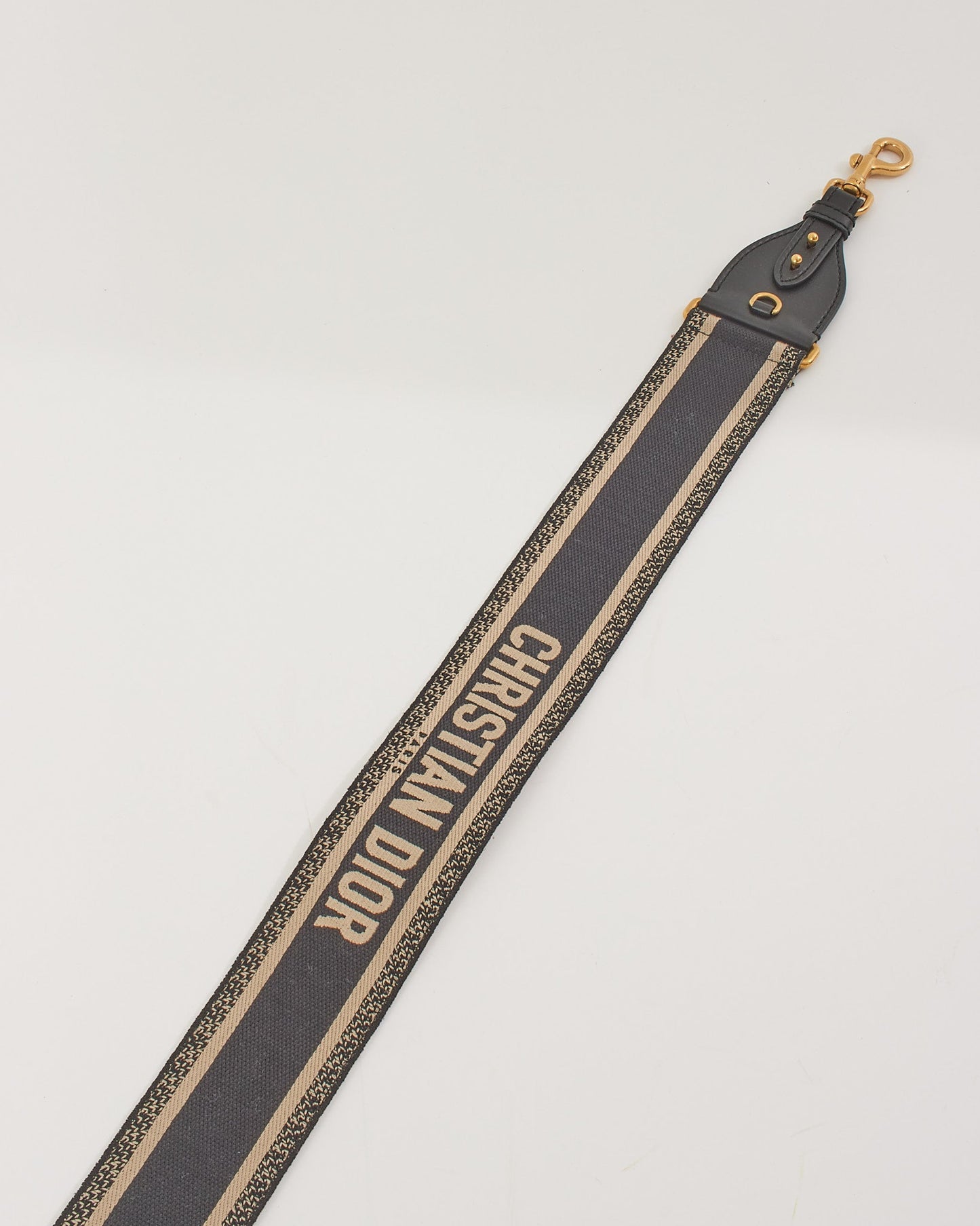 Dior Black 'CHRISTIAN DIOR PARIS' Embroidery Strap with Ring