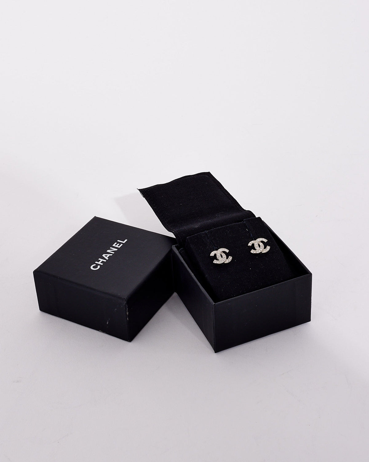 Chanel Silver CC Logo Interlocking Crystal Earrings