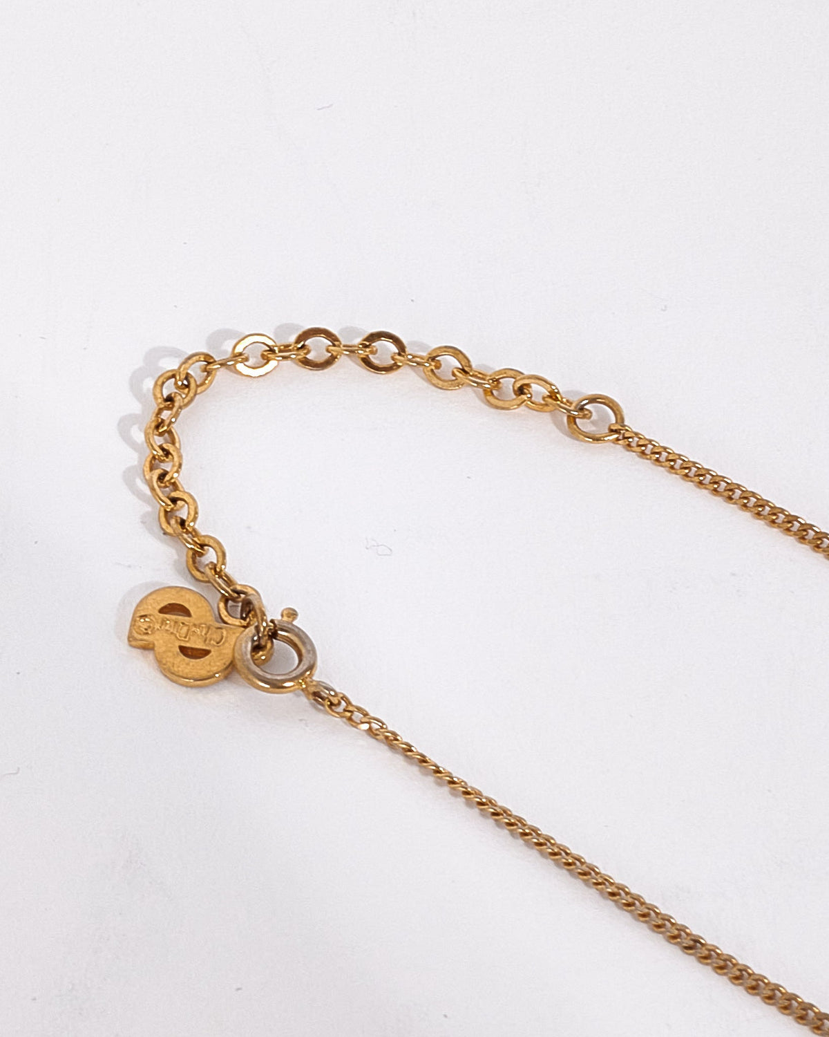 Dior Vintage Gold Logo Rhinestone Teardrop Necklace