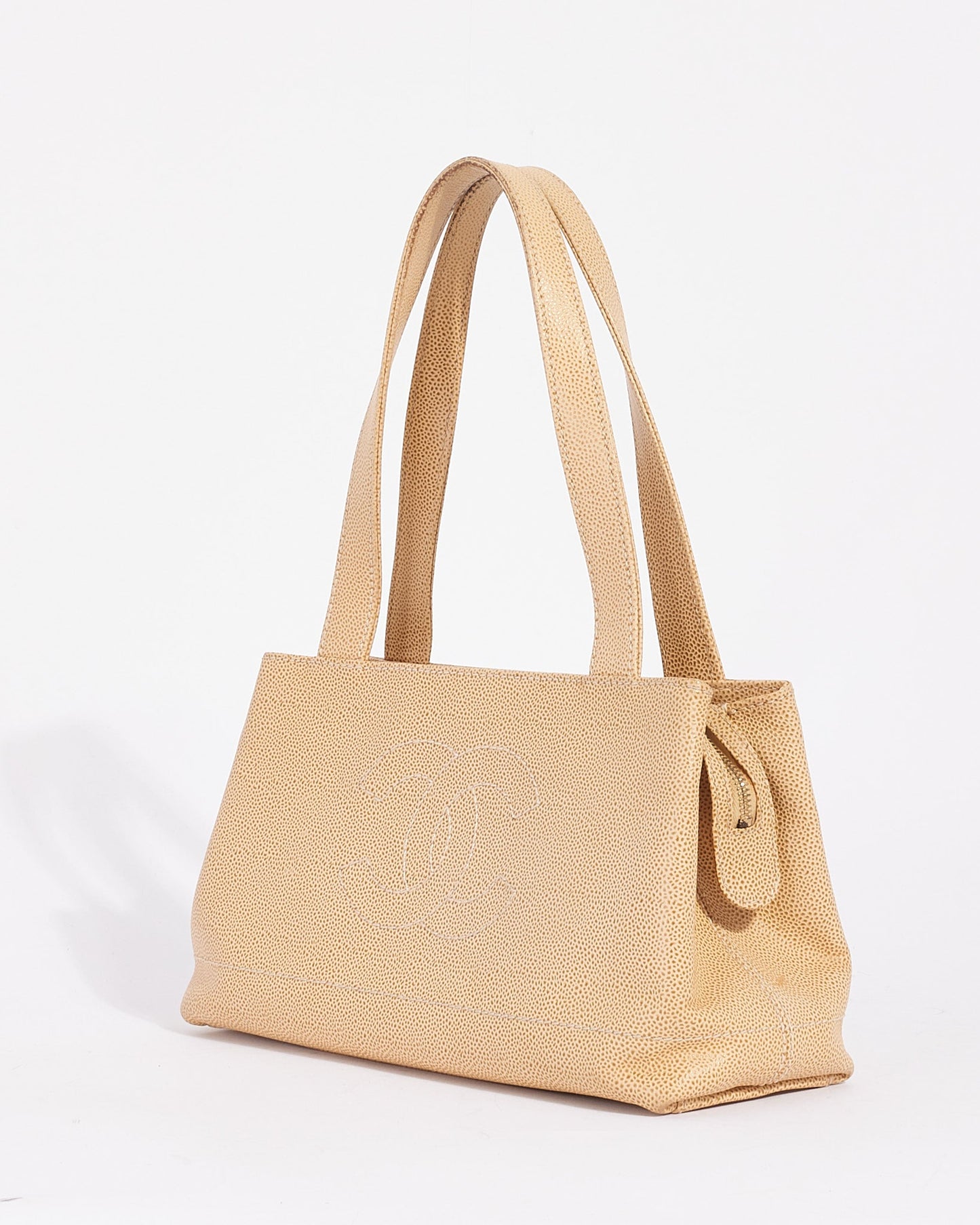 Chanel Beige Caviar Leather CC Logo Tote