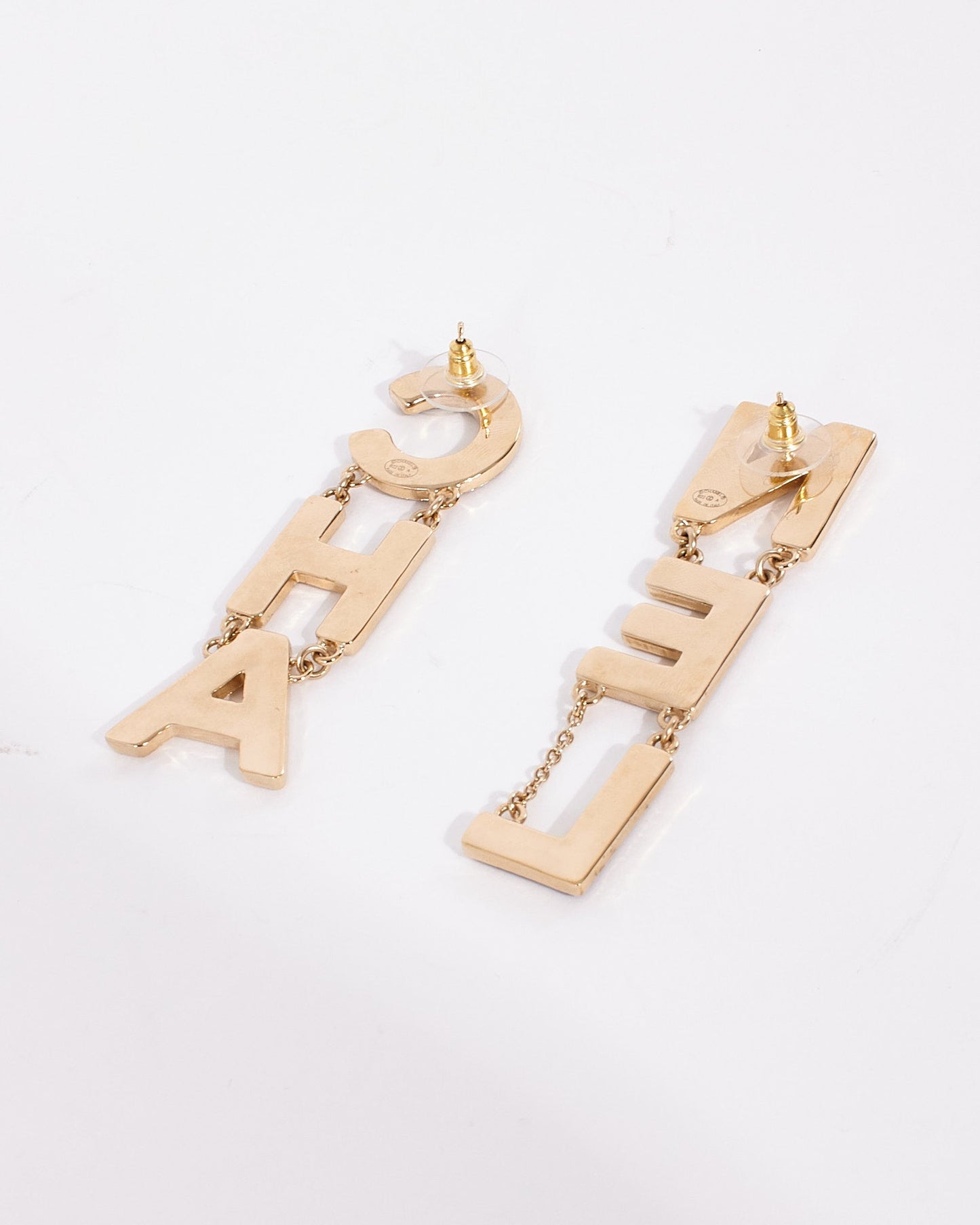 Chanel Black & White Enamel 'CHA-NEL' Drop Earrings