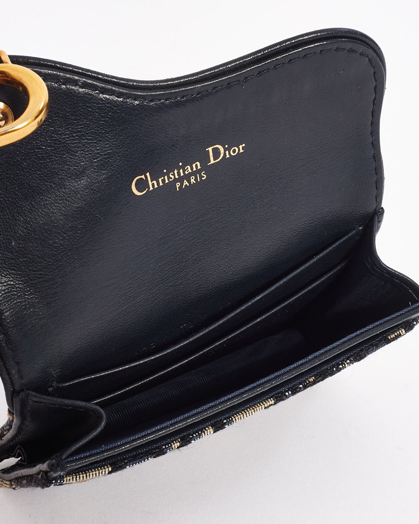 Dior Blue Canvas Oblique Jacquard Saddle Card Holder Wallet