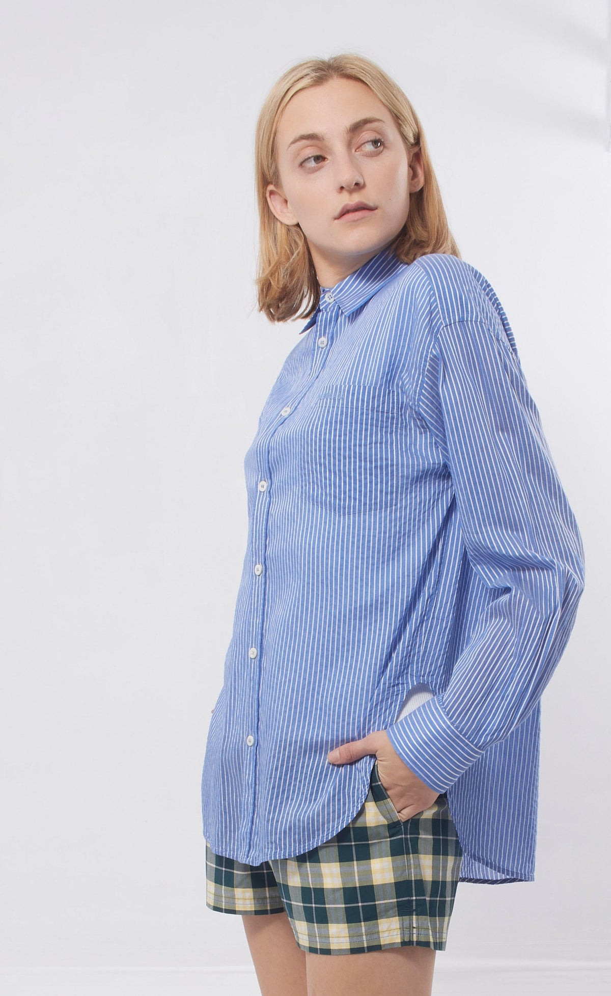 Balenciaga Blue/White Stripe Button Down Blouse - 32