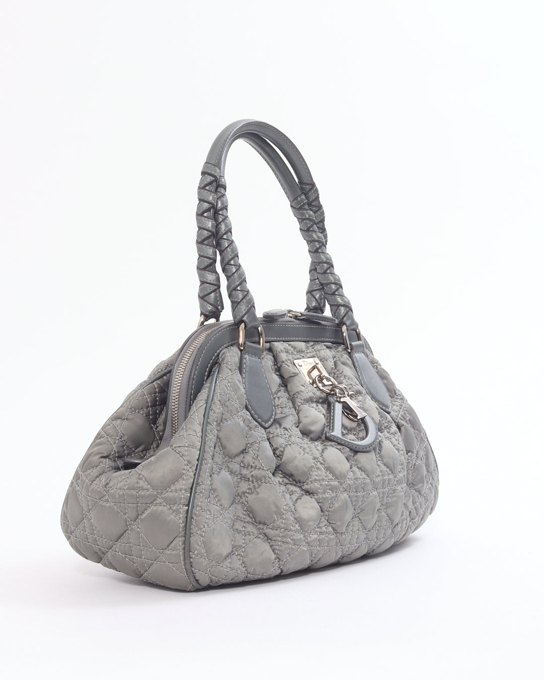 Dior Vintage Grey Satin Mini Lady Boston Braided Handle Bag