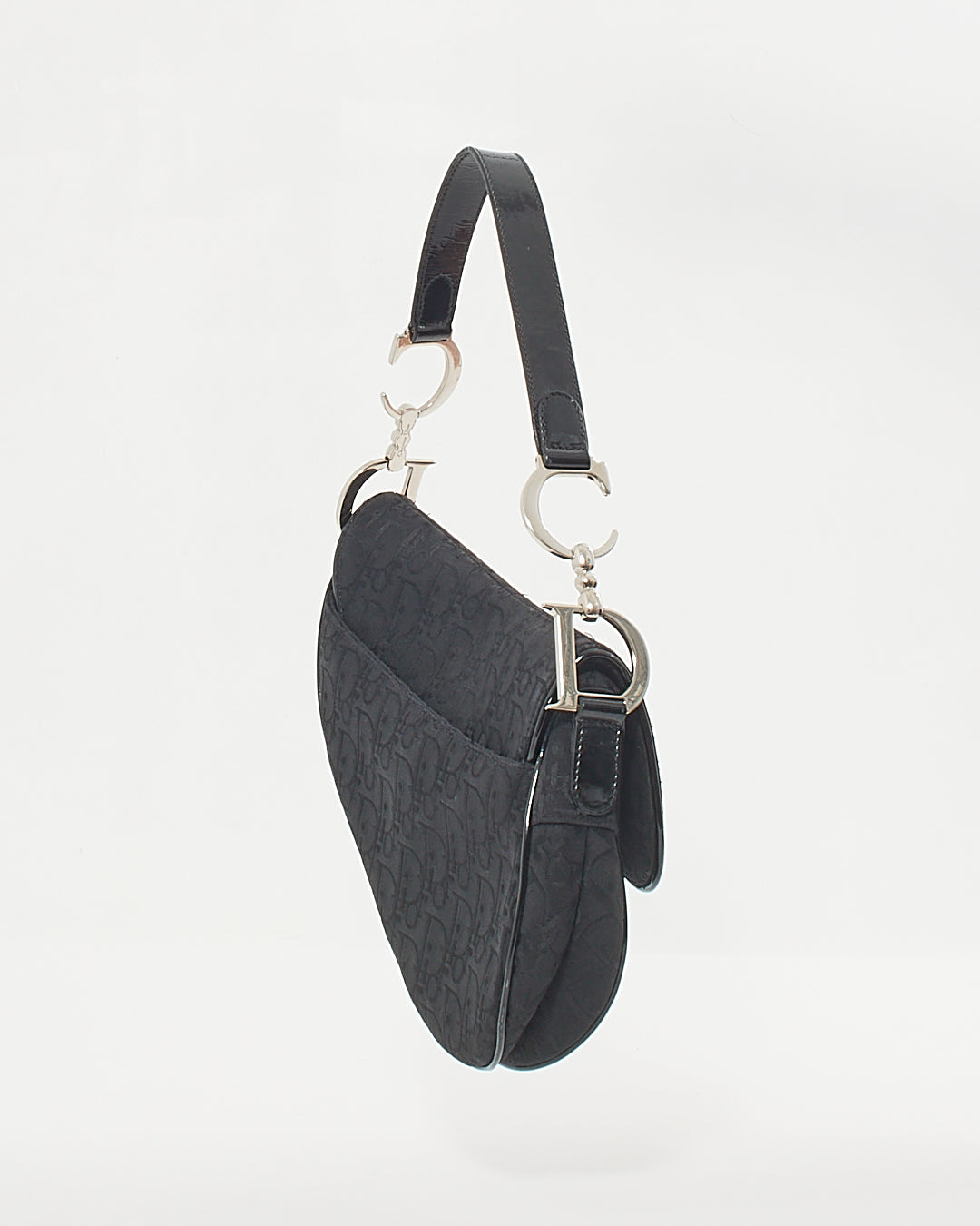 Dior Vintage Black Canvas Oblique Saddle Bag