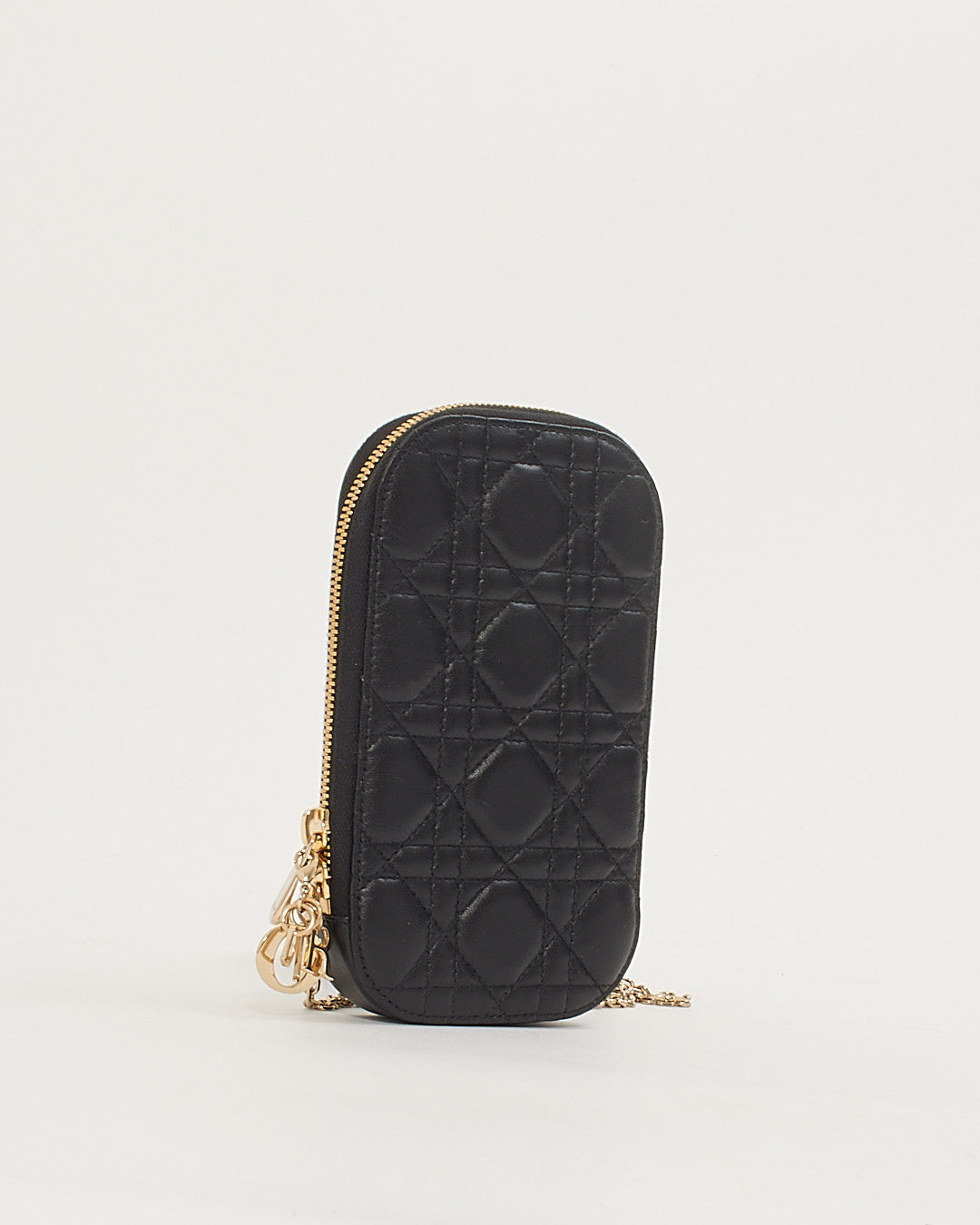 Dior Black Leather Cannage Phone Holder Crossbody