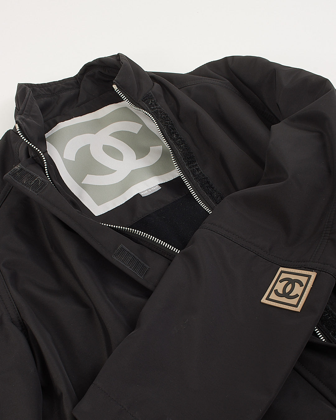 Chanel Black Nylon Logo Bomber Jacket - 44