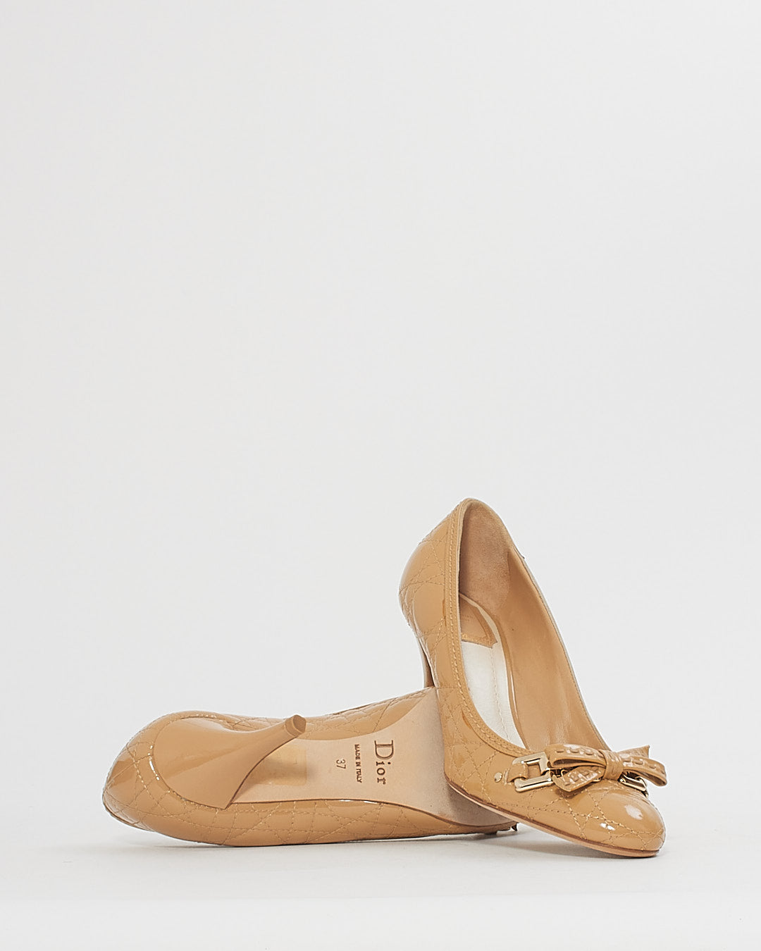 Dior Beige Patent Quilted Bow Detail Pumps - 37