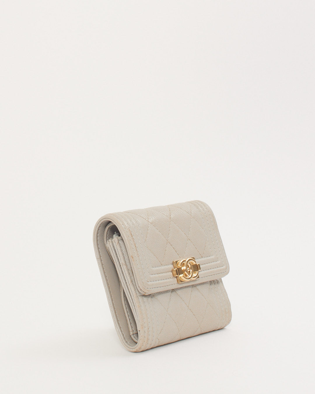 Chanel Grey/Taupe Caviar Leather Small Boy Wallet