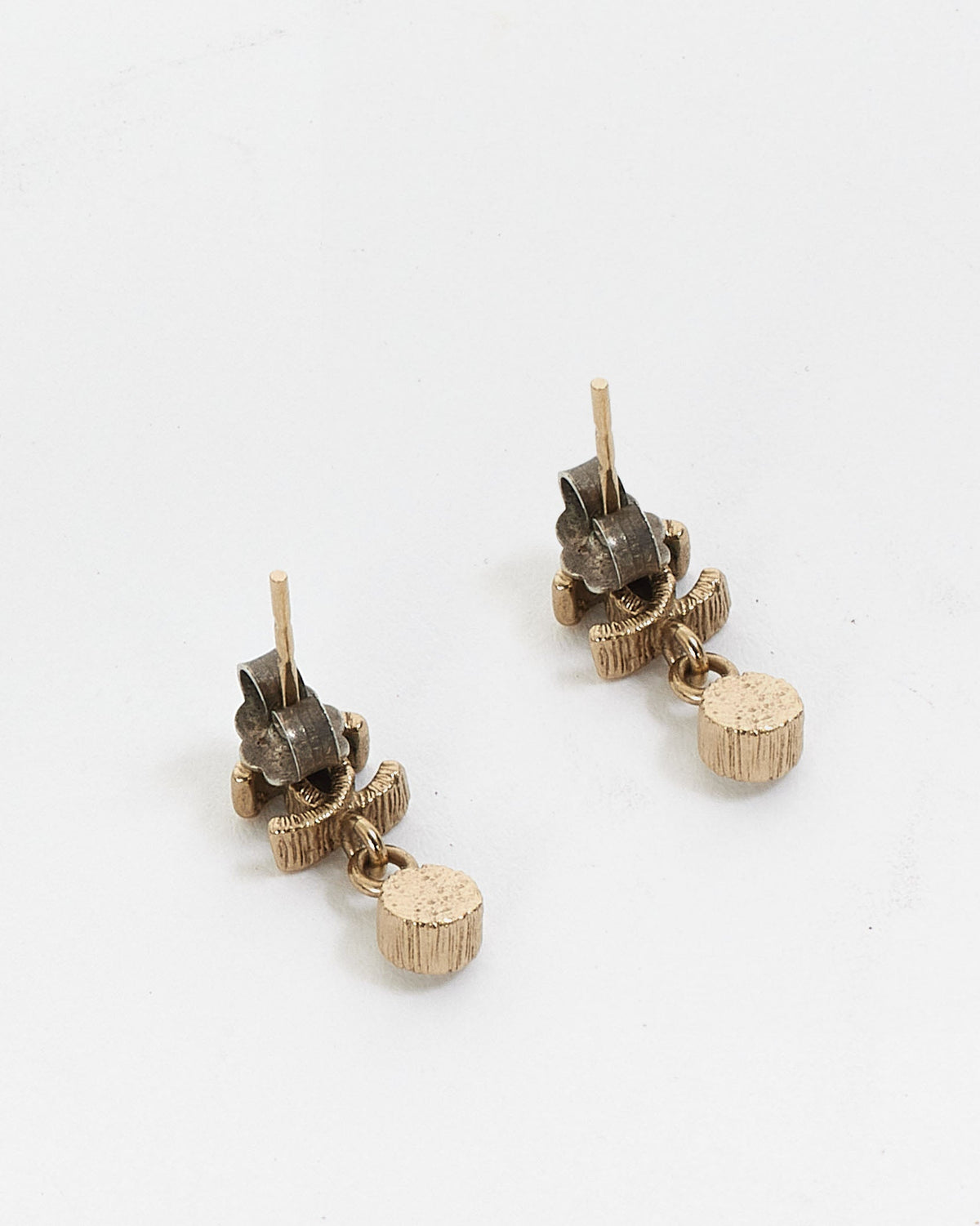 Chanel Silver CC Logo Mini Drop Earrings
