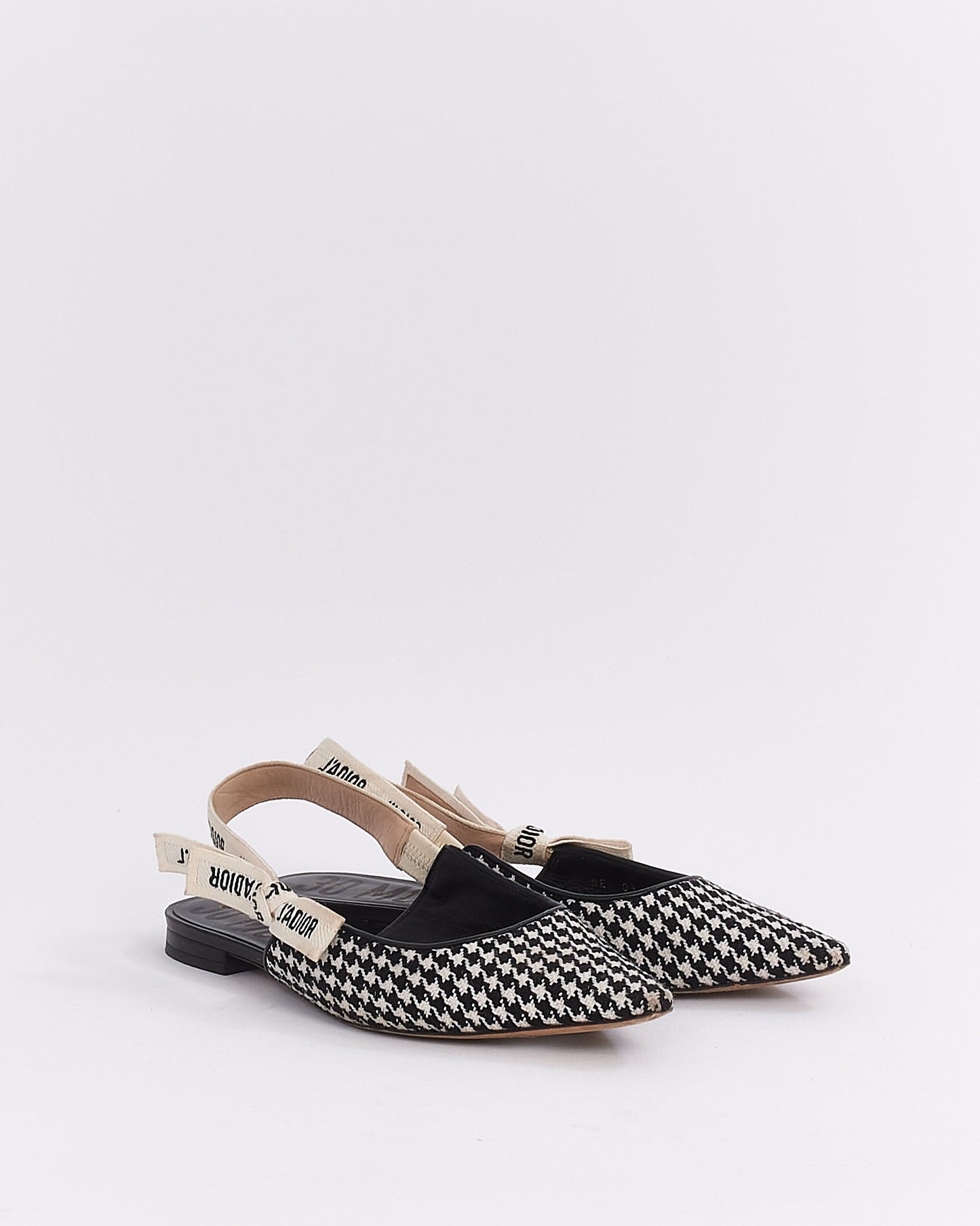 Dior Black & White Wool Houndstooth J'adior Slingback Flats - 39.5