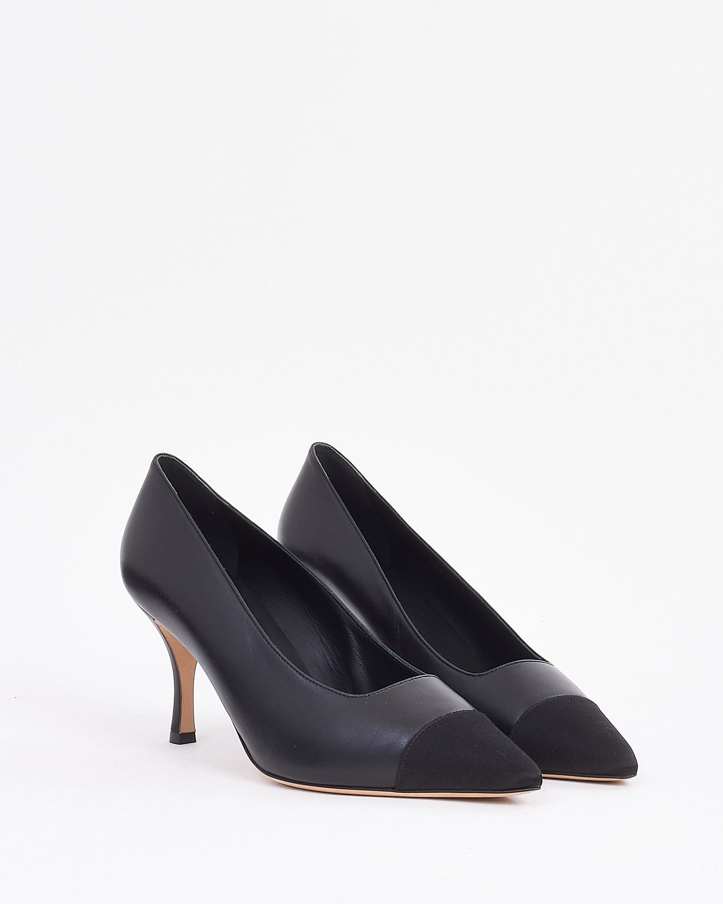 Chanel Black Lambskin Leather CC Heel Pointed Toe Pumps - 39.5