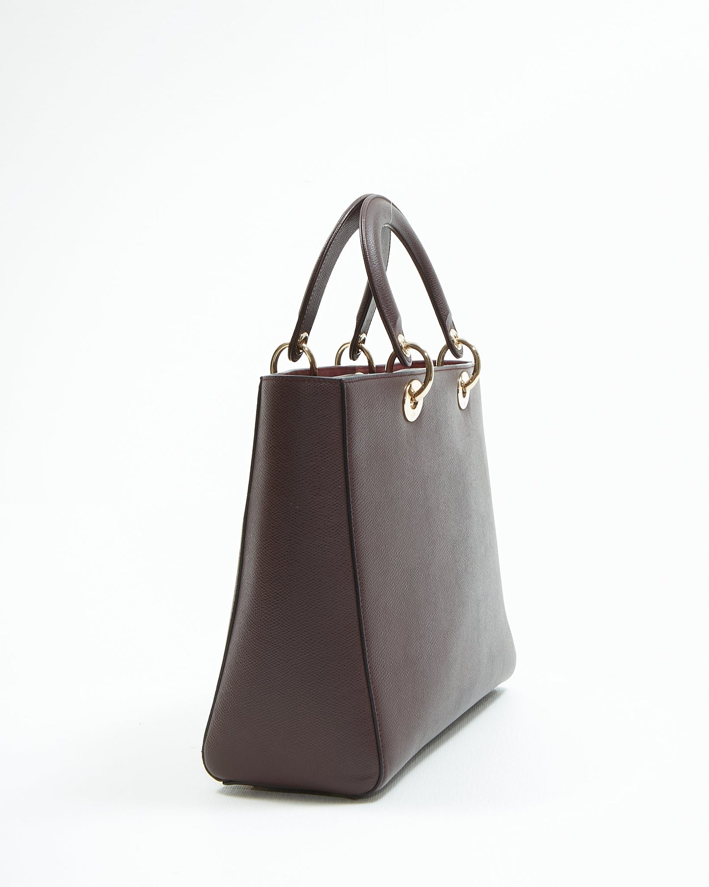 Dior Burgundy Leather Gold Tone Hardware Large Lady Dior Bag