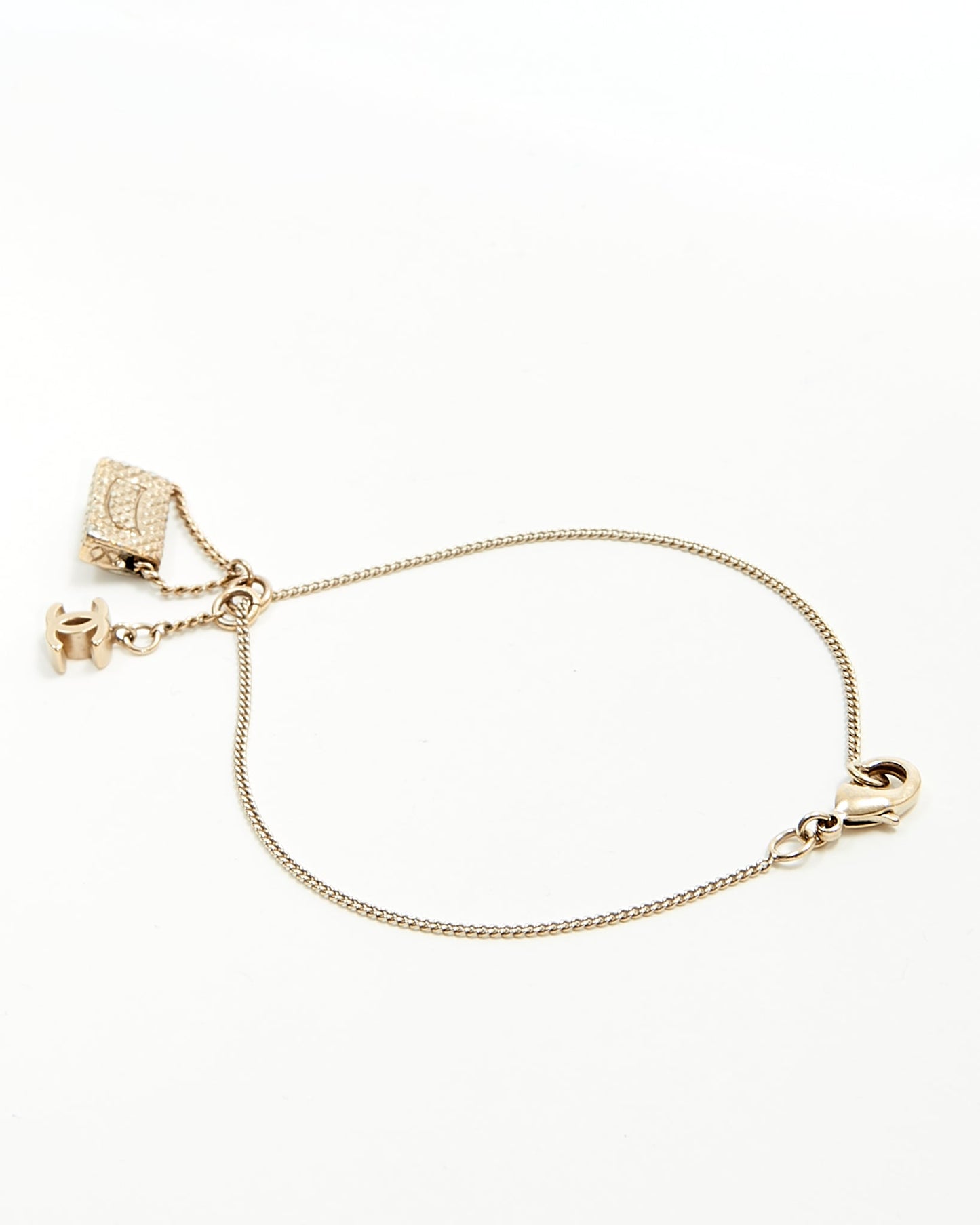 Chanel Antique Tone Chanel Flap & CC Logo Pendant Bracelet