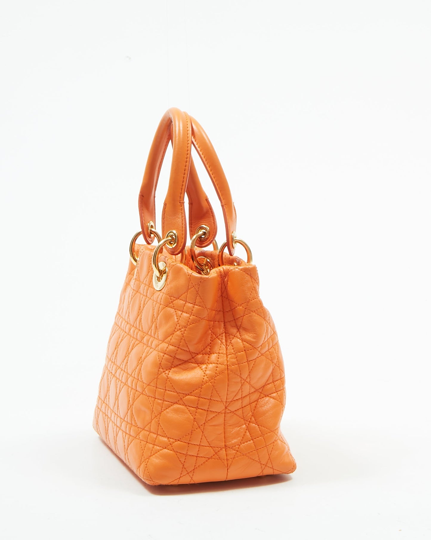 Dior Orange Leather Cannage Small Tote Bag