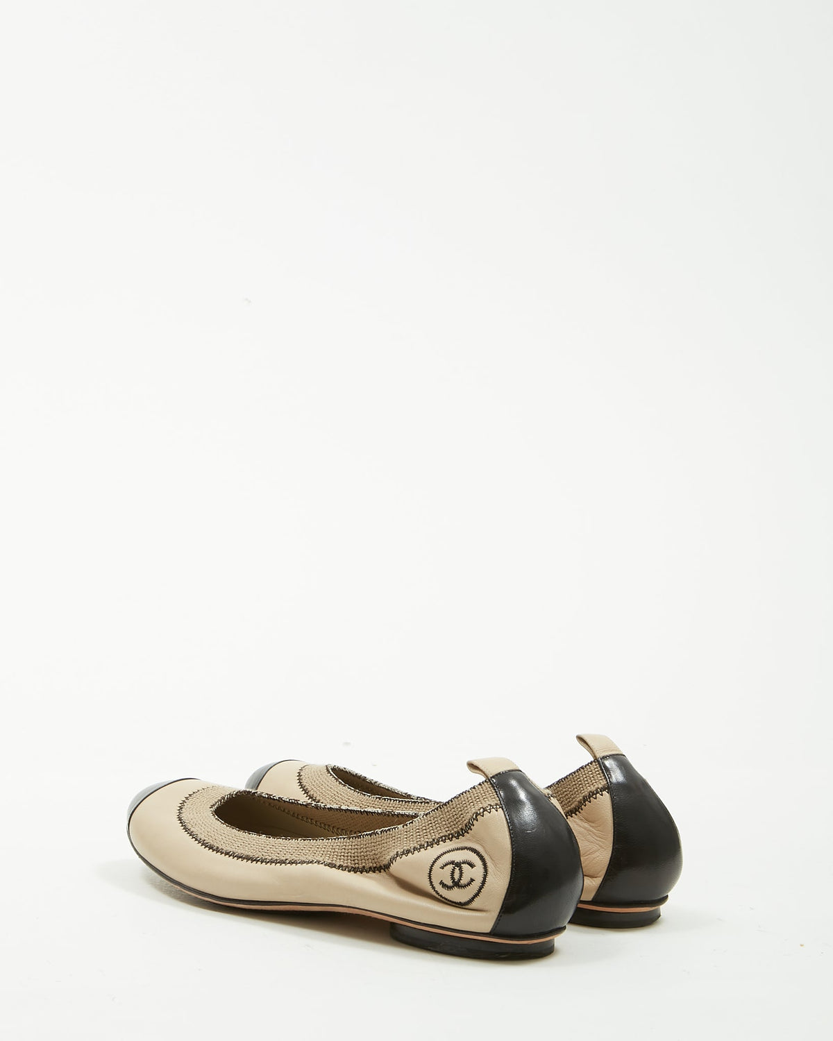 Chanel Taupe Beige & Black Ballerina Flats - 41