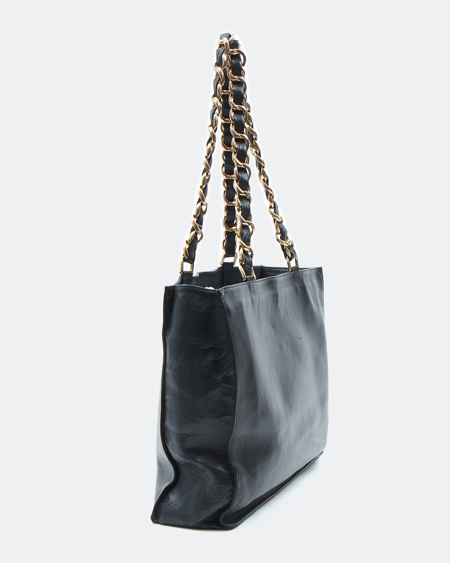 Chanel Black Lambskin Vintage 24K Gold Chain Interlocking CC Tote Bag