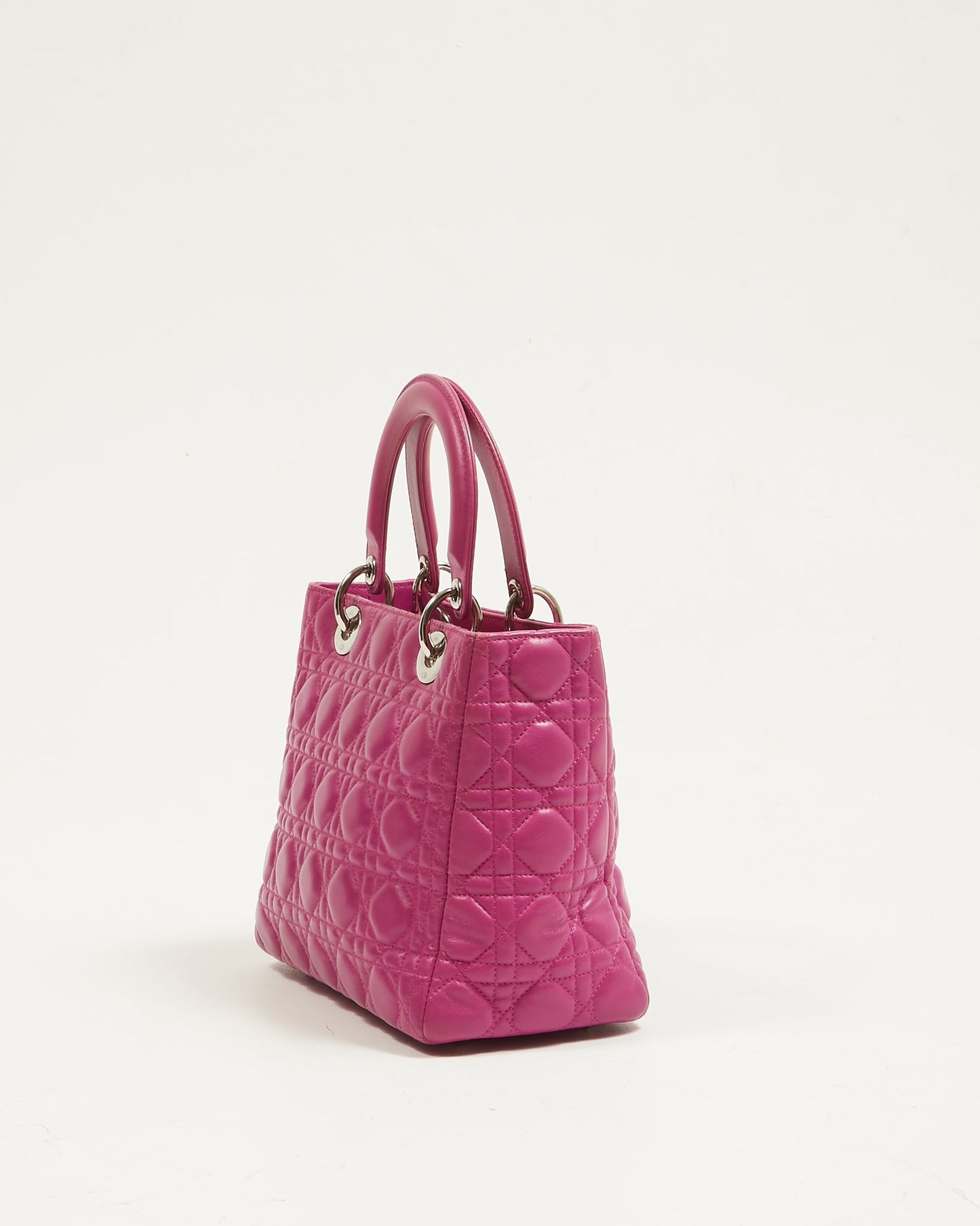 Dior Fuchsia Pink Lambskin Cannage Medium Lady Dior Tote
