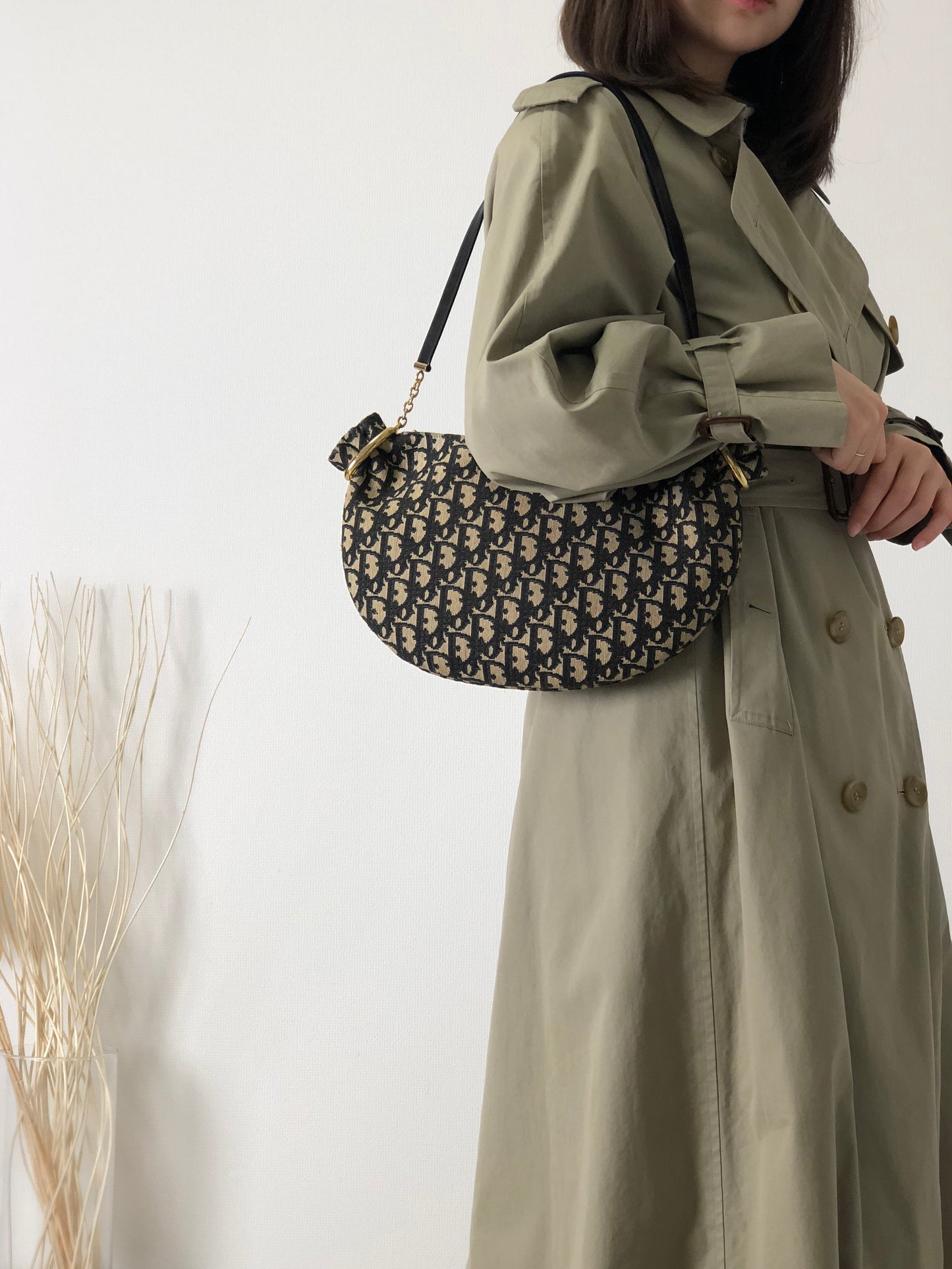 Christian Dior Trotter Jacquard Leather Shoulder bag Hobobag Navy Vintage 45xua4