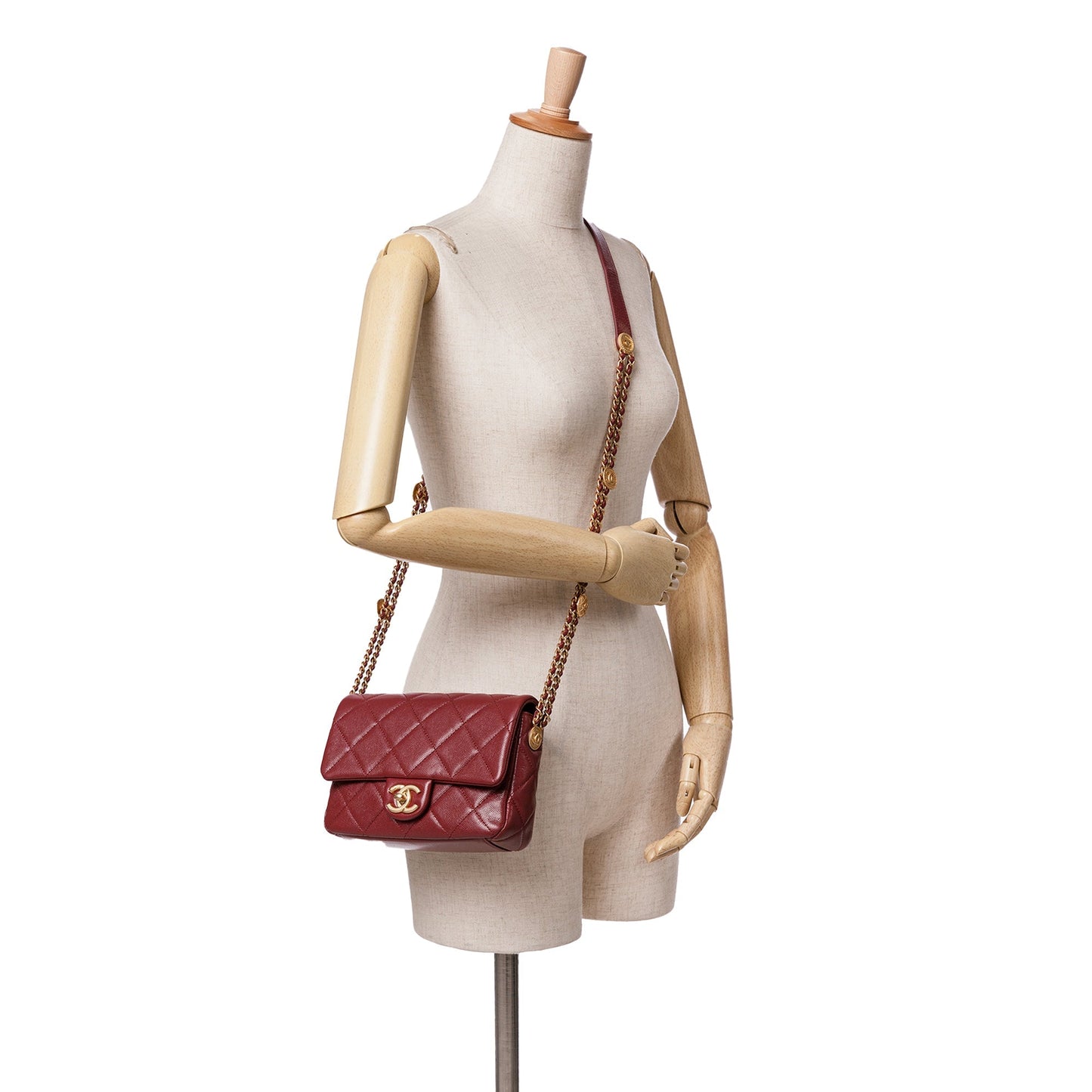Red Chanel Small Quilted Caviar Twist Your Buttons Flap Crossbody Bag