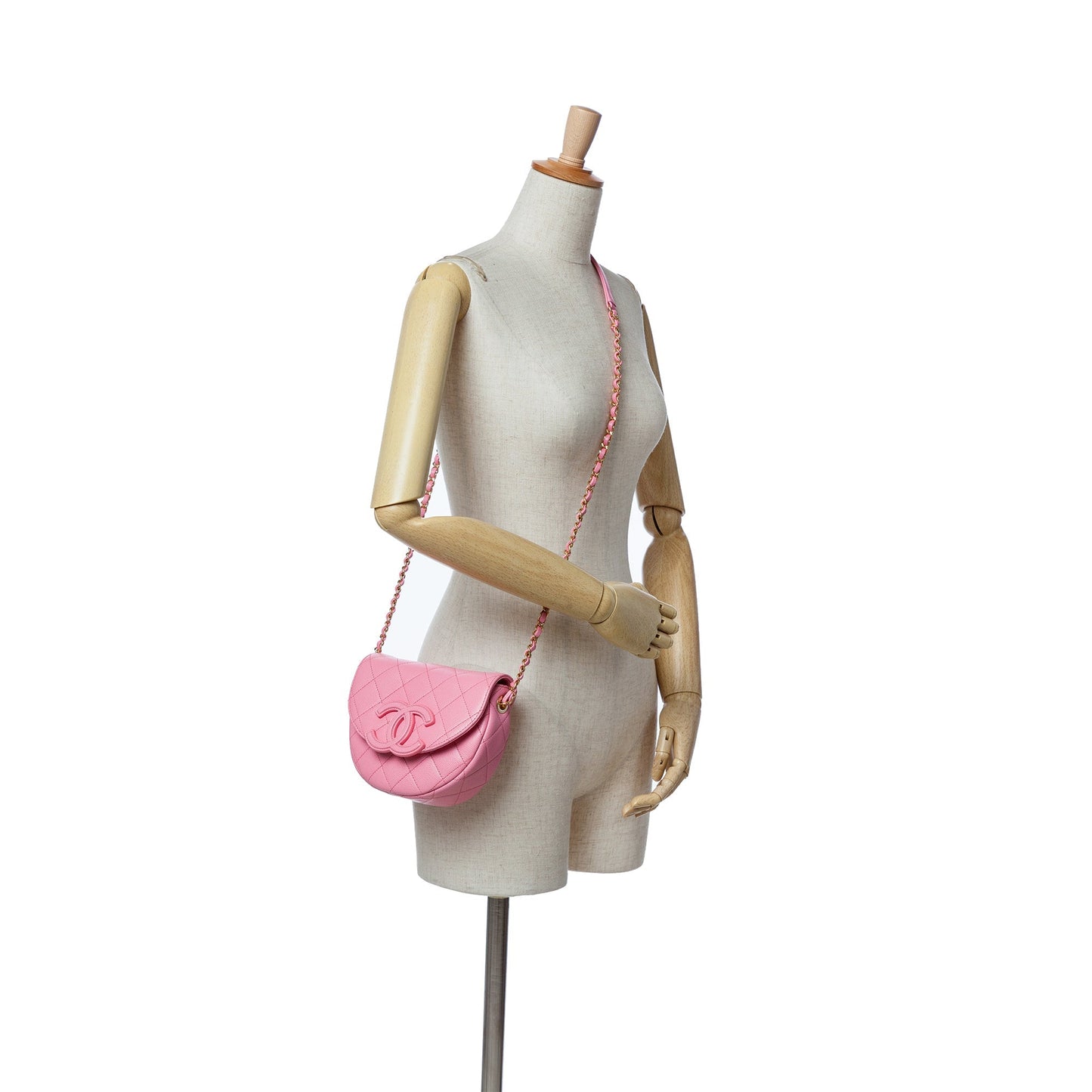 Pink Chanel Mini Quilted Caviar CC Messenger Flap Crossbody Bag