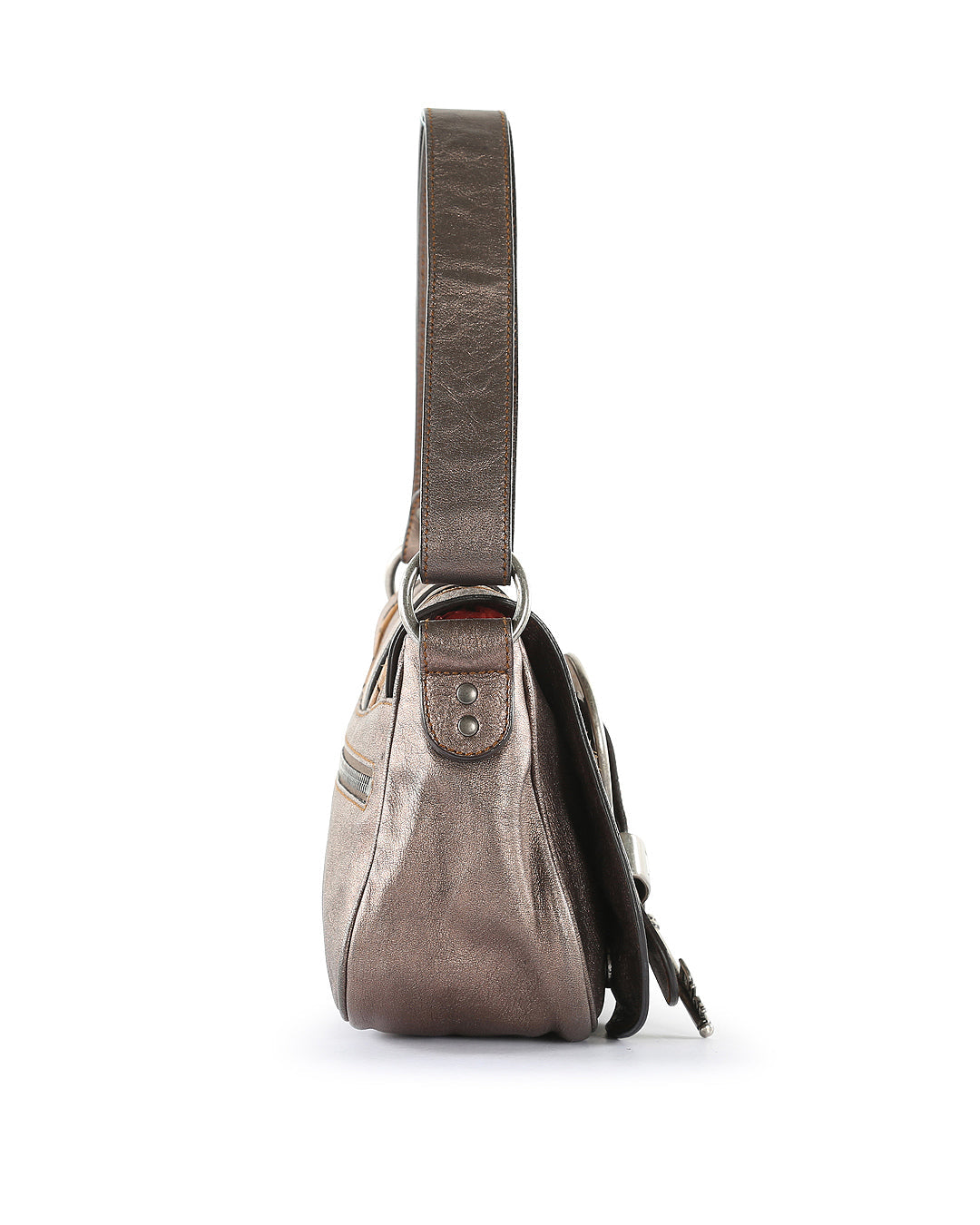 CHRISTIAN DIOR Metallic Bronze Calfskin Leather Vintage Gaucho Double Saddle Bag