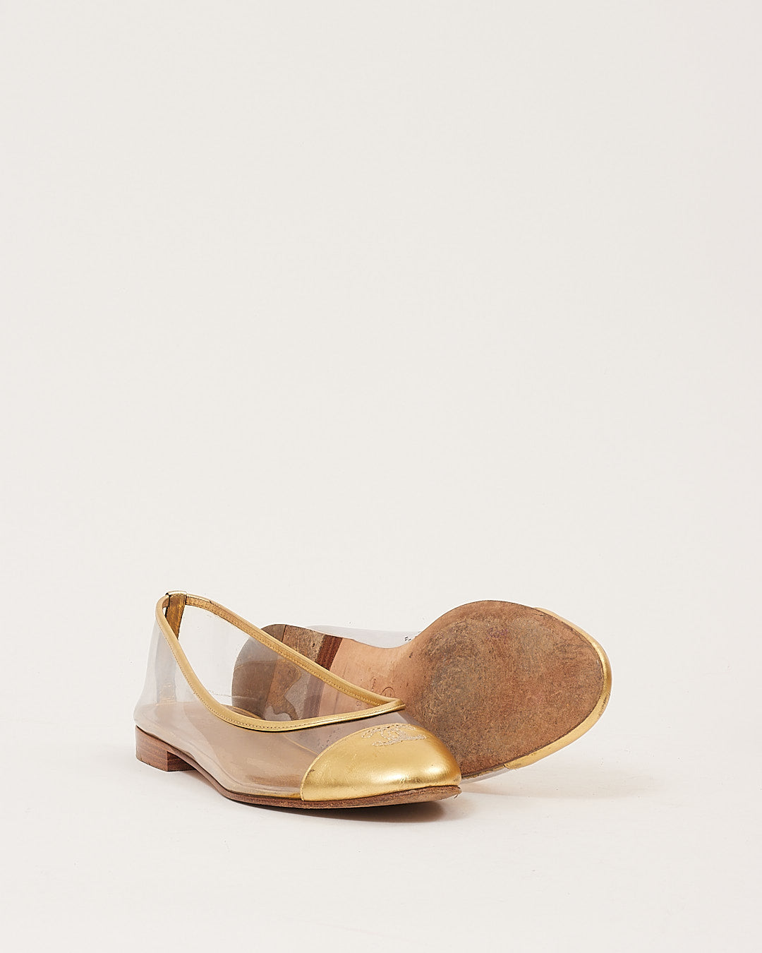 Chanel Gold PVC Ballerina CC Logo Flats - 38