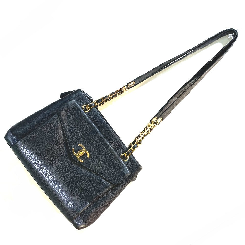 CHANEL Shoulder Bag Caviar skin black CC COCO Mark Matrasse Women Used