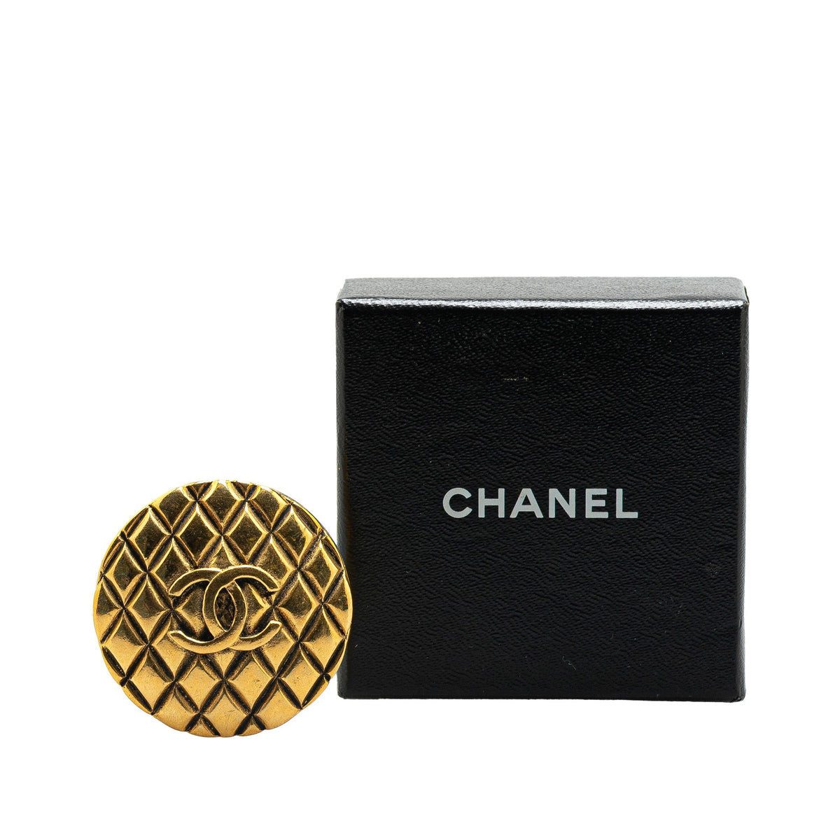 Gold Chanel Gold Plated CC Quilted Brooch