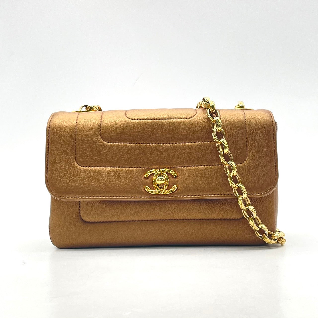 CHANEL VINTAGE BIJOU CHAIN SHOULDER BAG GOLD LAMB SKIN 90275789