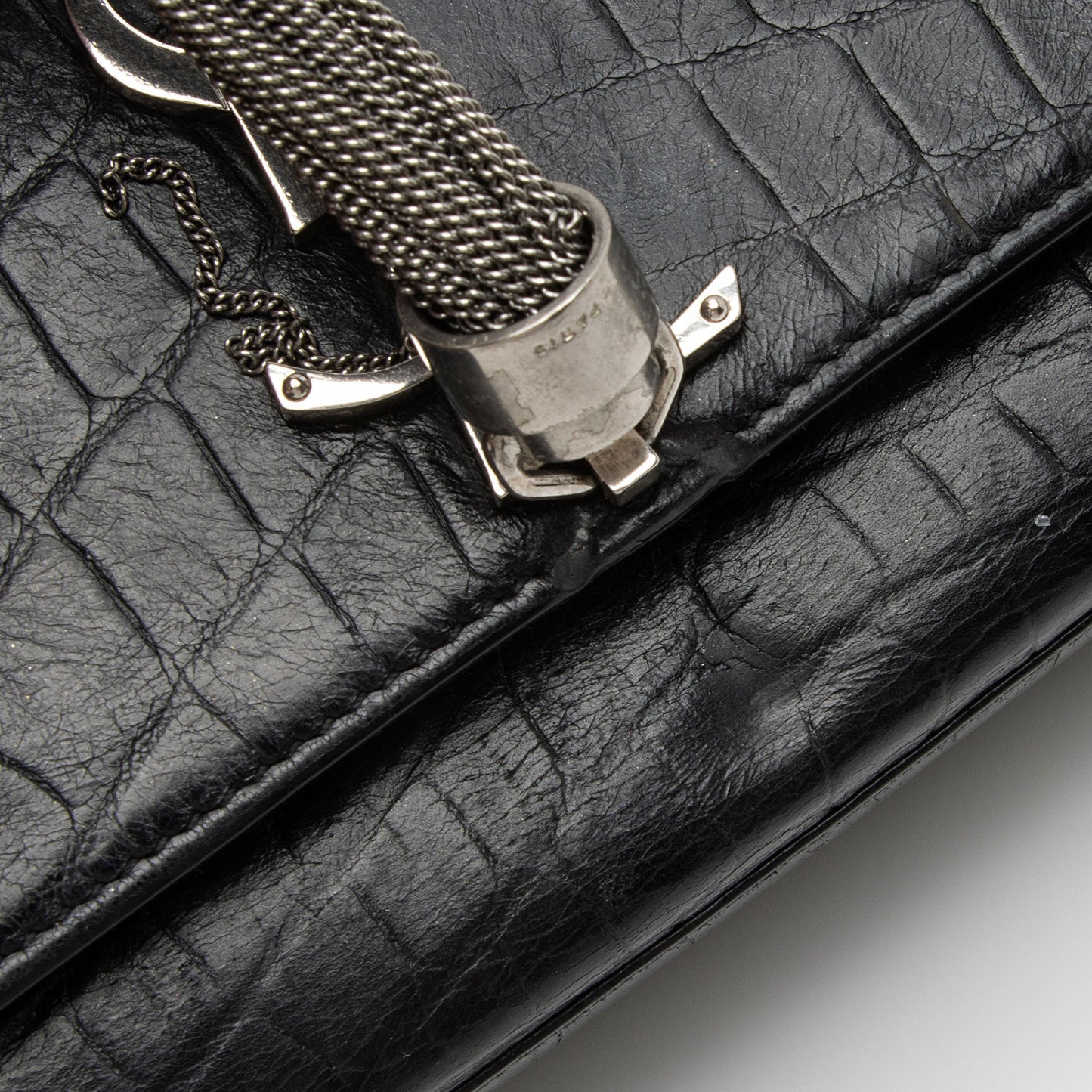 Saint Laurent Croc Embossed Leather Monogram Kate Tassel Medium Shoulder Bag a5zPJw