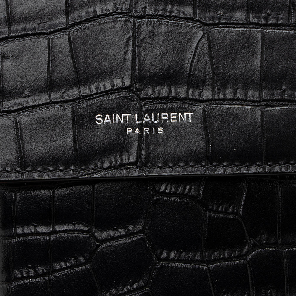 Saint Laurent Croc Embossed Leather Phone Pouch Crossbody Bag 19580