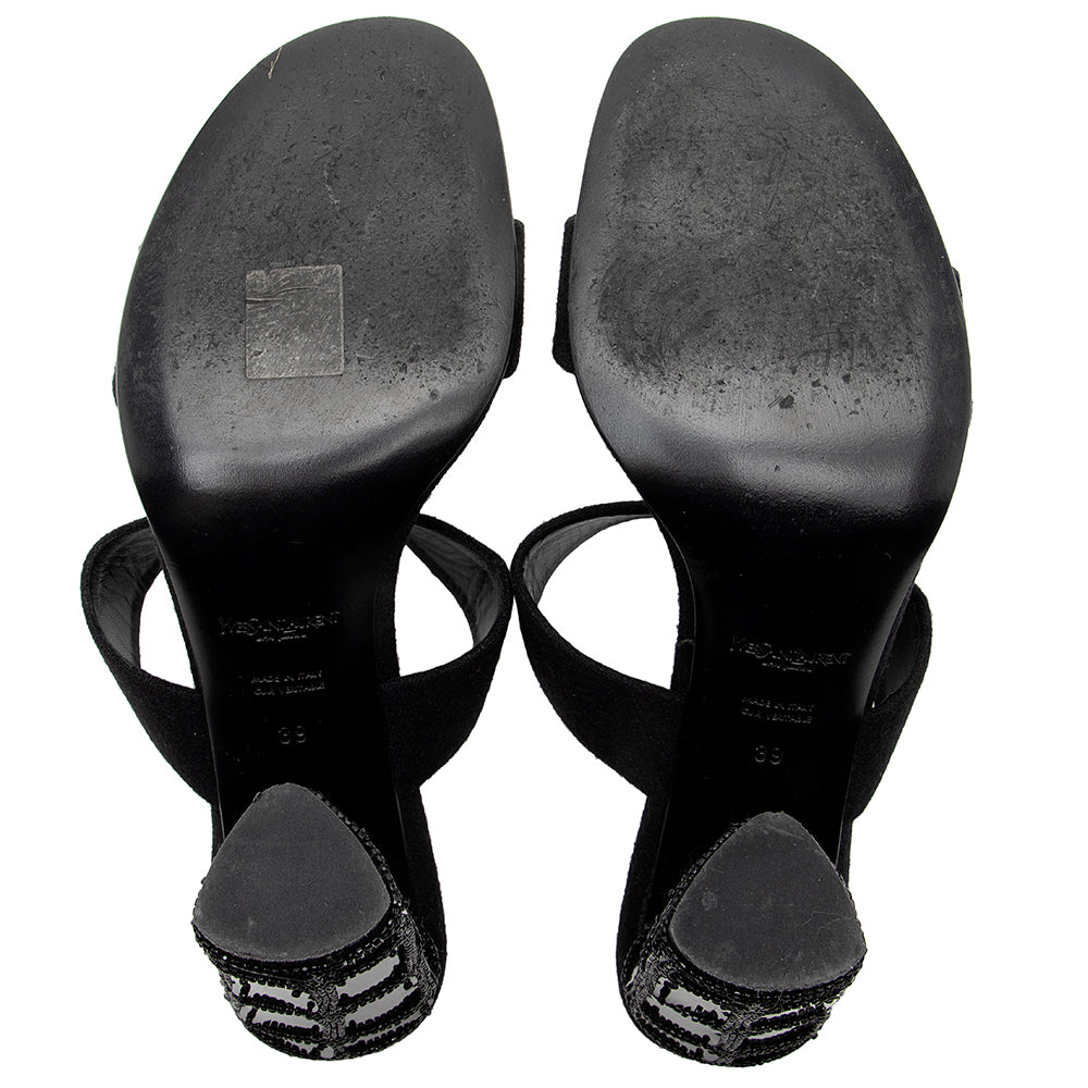 Saint Laurent Flannel Beaded Sandals - Size 9 / 39 18841