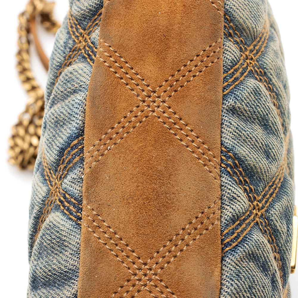 Saint Laurent Quilted Denim Becky Double Zip Crossbody Bag 20574