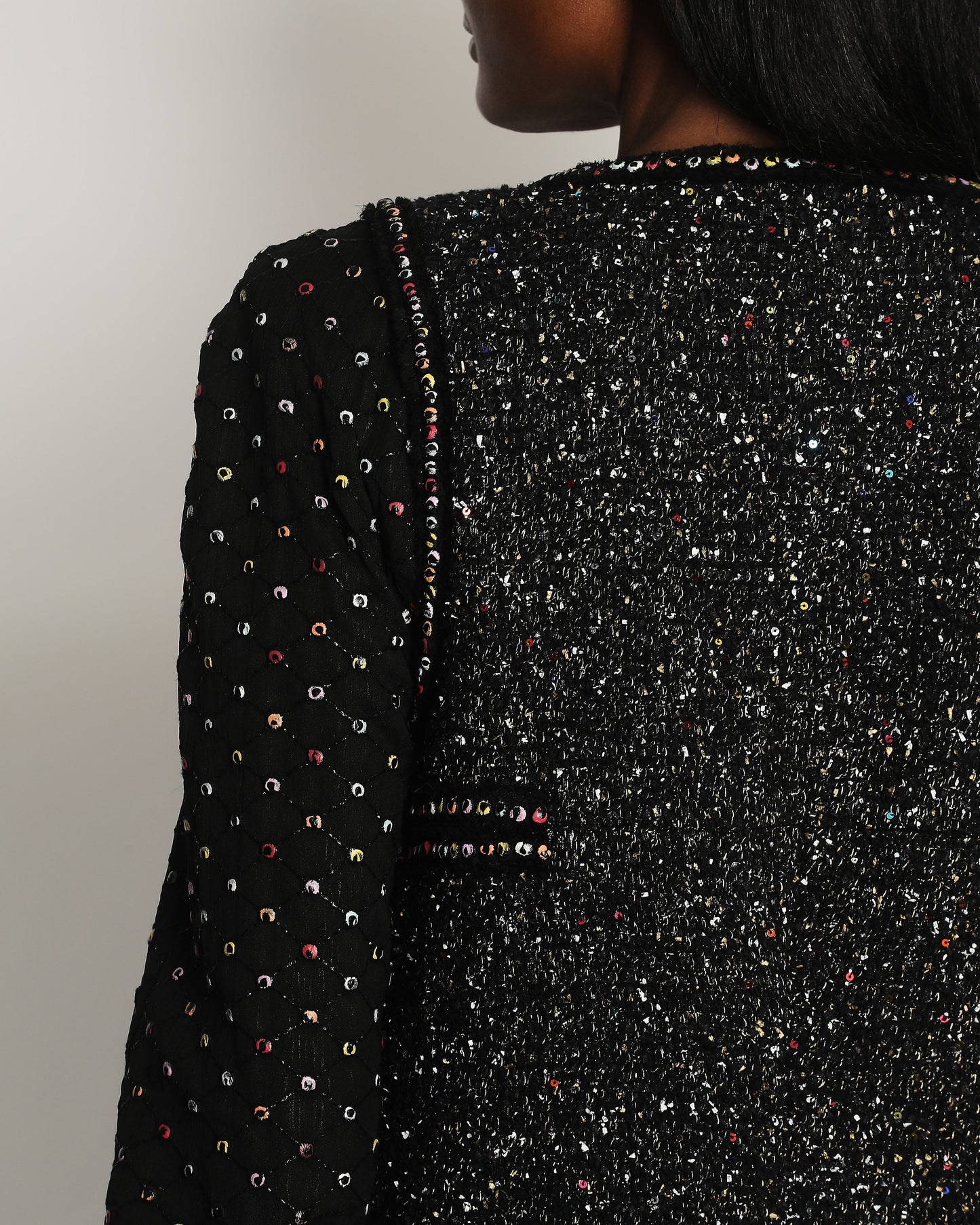 Chanel Fall 2017 Black Tweed Jacket with Multicoloured Sequin Details Size FR 42 (UK 14)