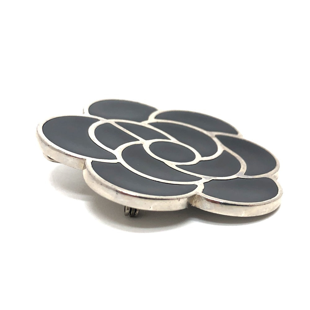 CHANEL Brooch 98P metal Black x Silver Metal Camelia