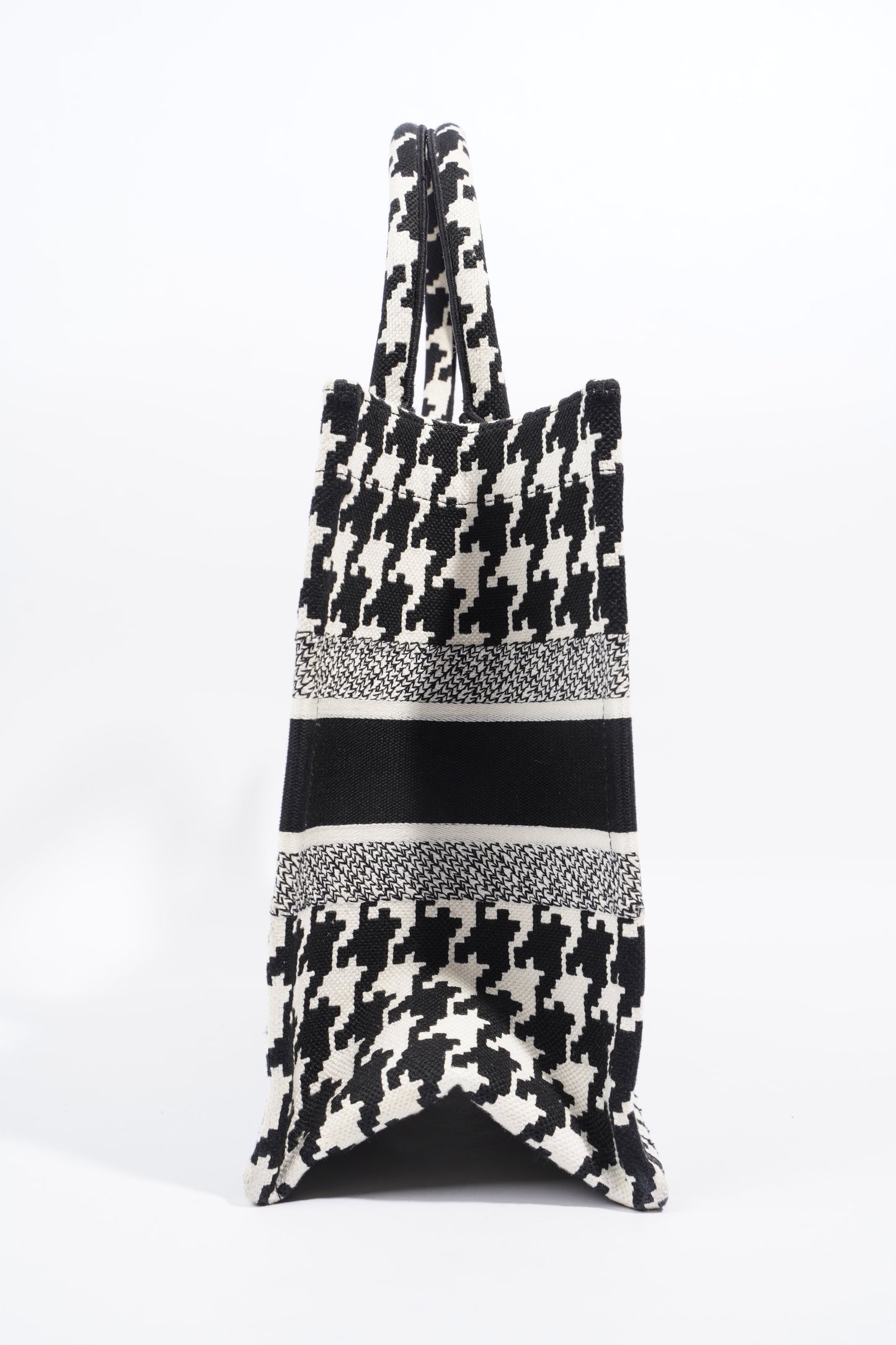 Christian Dior Houndstooth Book Tote Black / White Canvas Medium