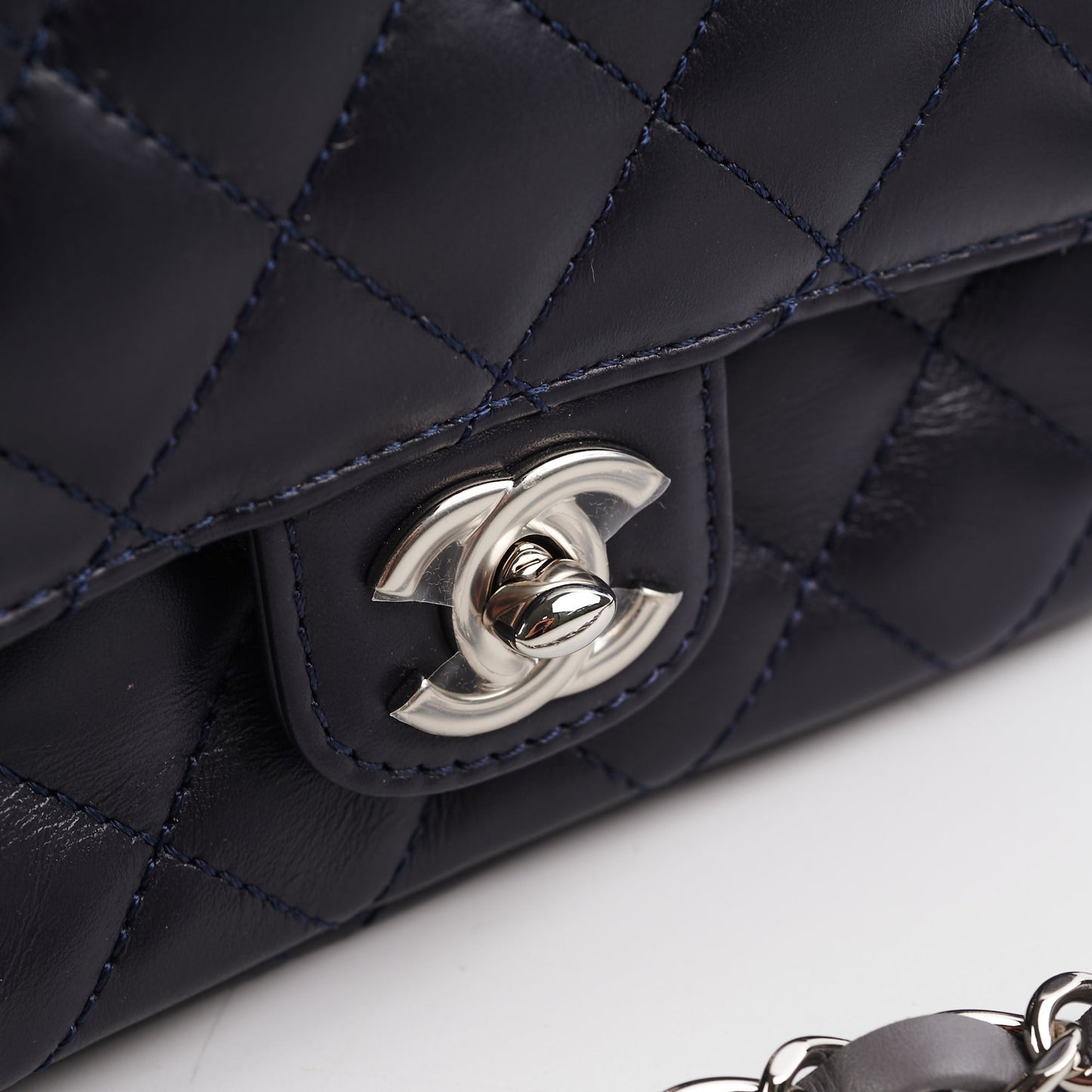 Chanel Quilted Navy Chevron Grey Lambskin Shoulder Bag