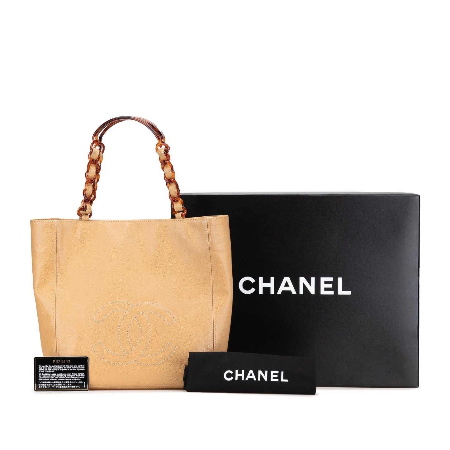 Tan Chanel CC Caviar Tortoise Chain Tote Bag