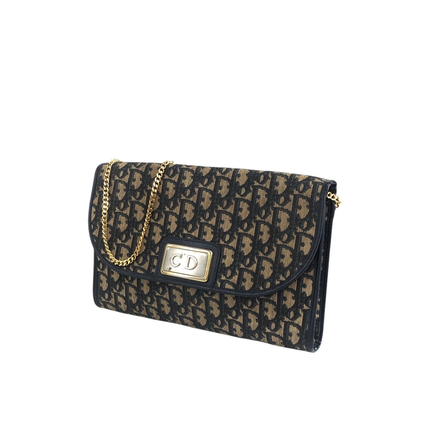 Christian Dior Trotter CD Logo Chain Shoulder bag Navy Vintage bmy3ab