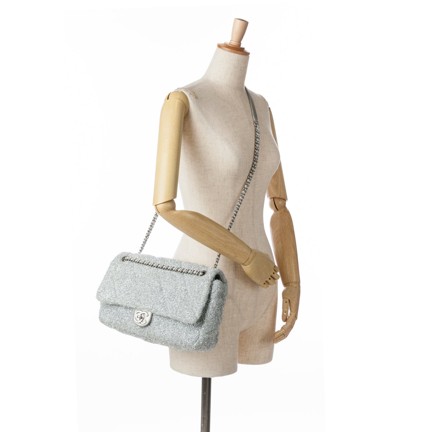 Silver Chanel Large Quilted Lurex Ground Control Pluto Glitter Flap Crossbody Bag