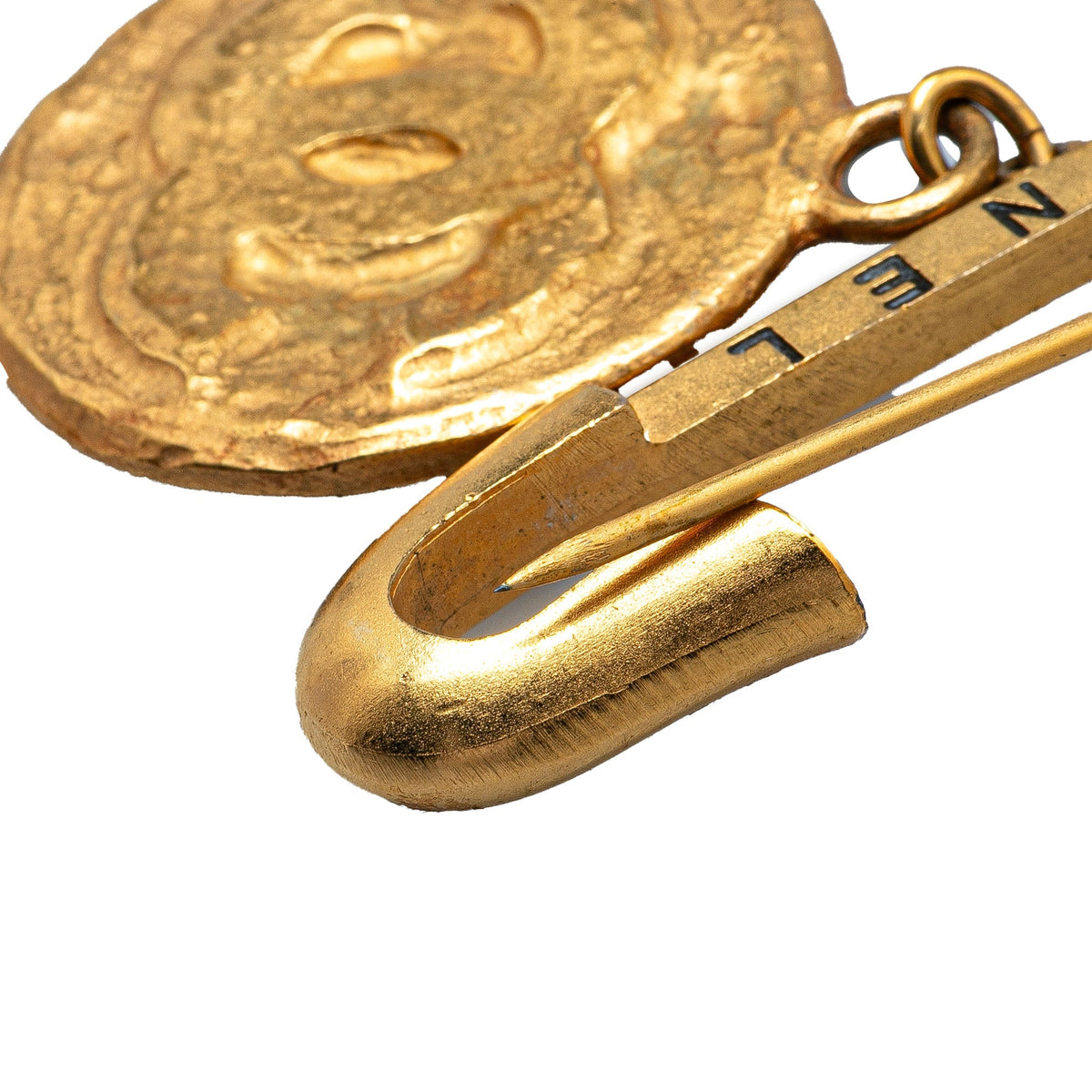Gold Chanel Gold Plated CC Medallion Safety Pin Brooch